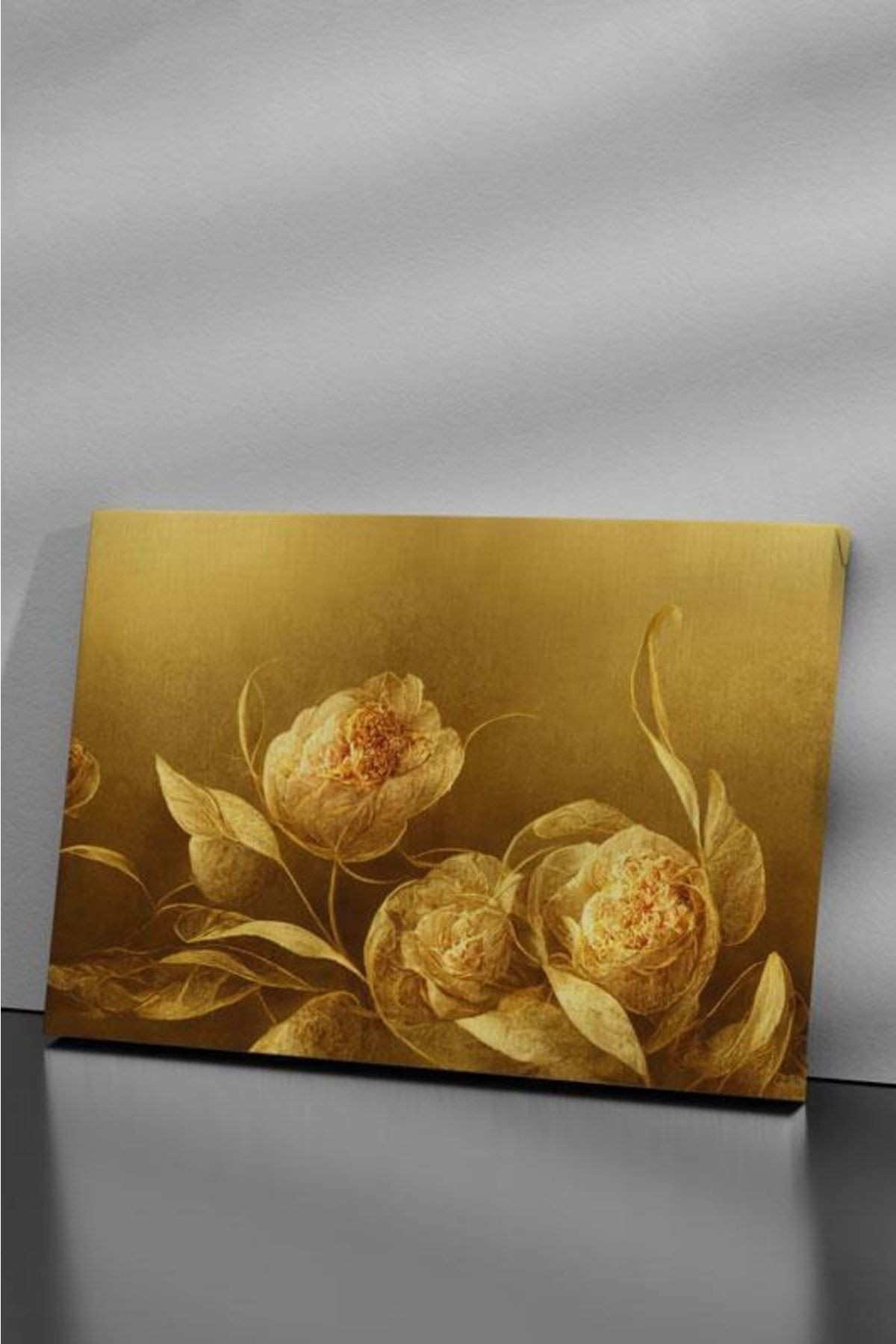 3'lü Set Gold Flowers Kanvas Tablo