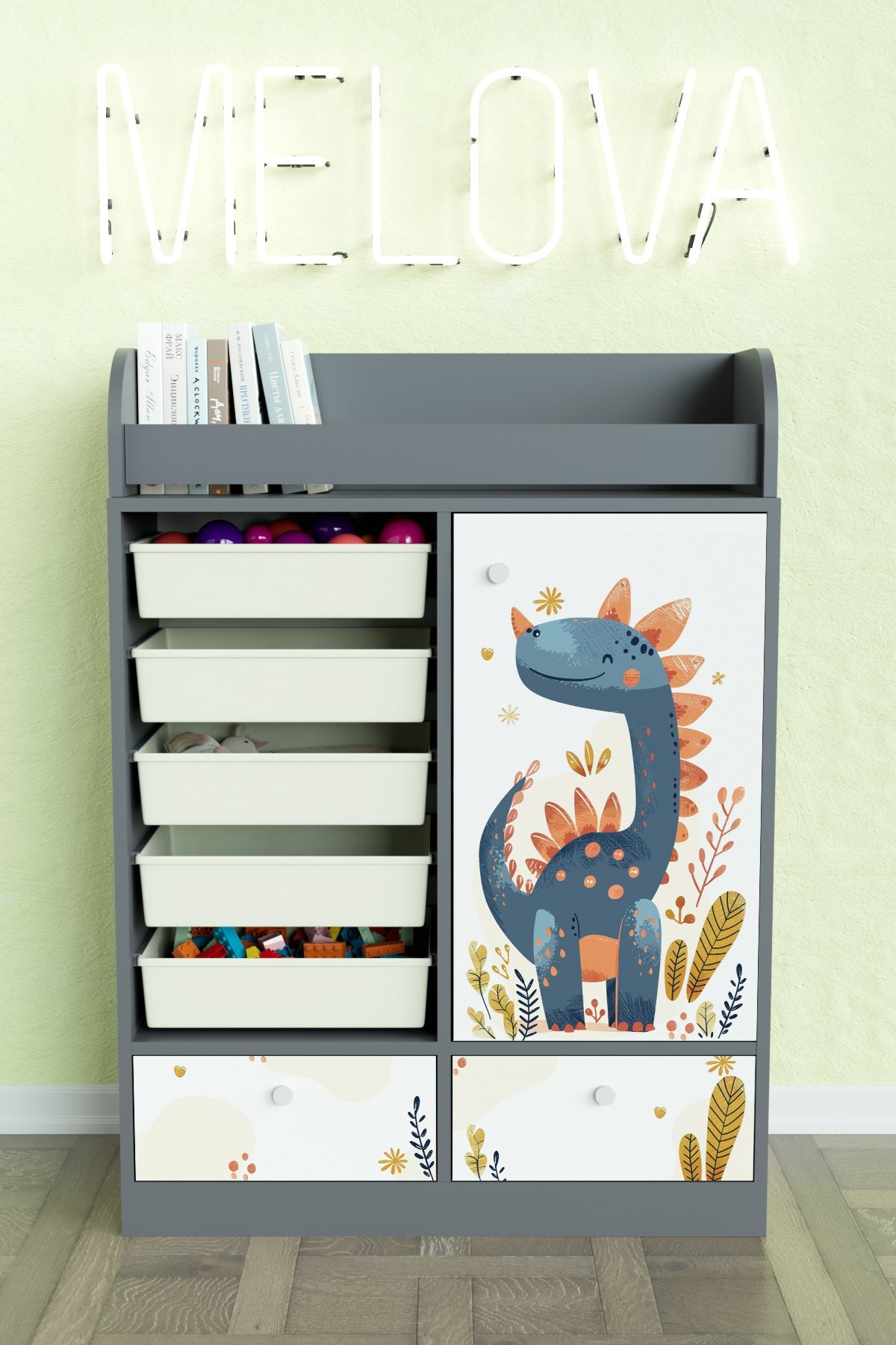 Minik Dino Design "Melova" 5 Sepetli 2 Çekmeceli Çok Amaçlı Oyuncak Dolabı