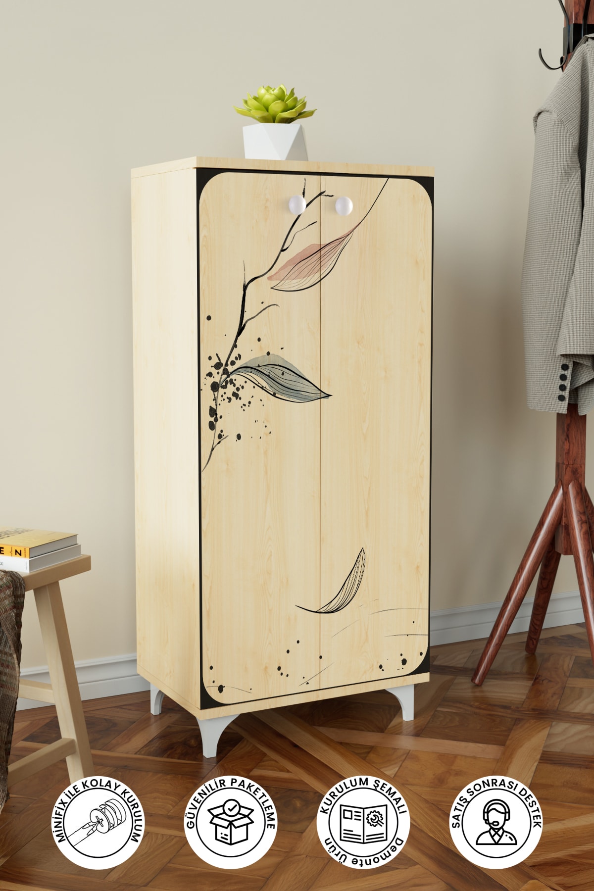 Fallen Petal 3 Raflı Çok Amaçlı Dolap Mutfak Salon Banyo Ofis Salon Dolabı