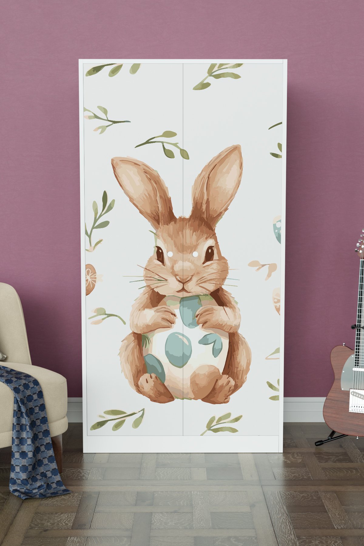 Pretty Rabit Design "Calista" Gardırop 5 Raflı Askılı Çocuk Odasi Elbise Dolabı