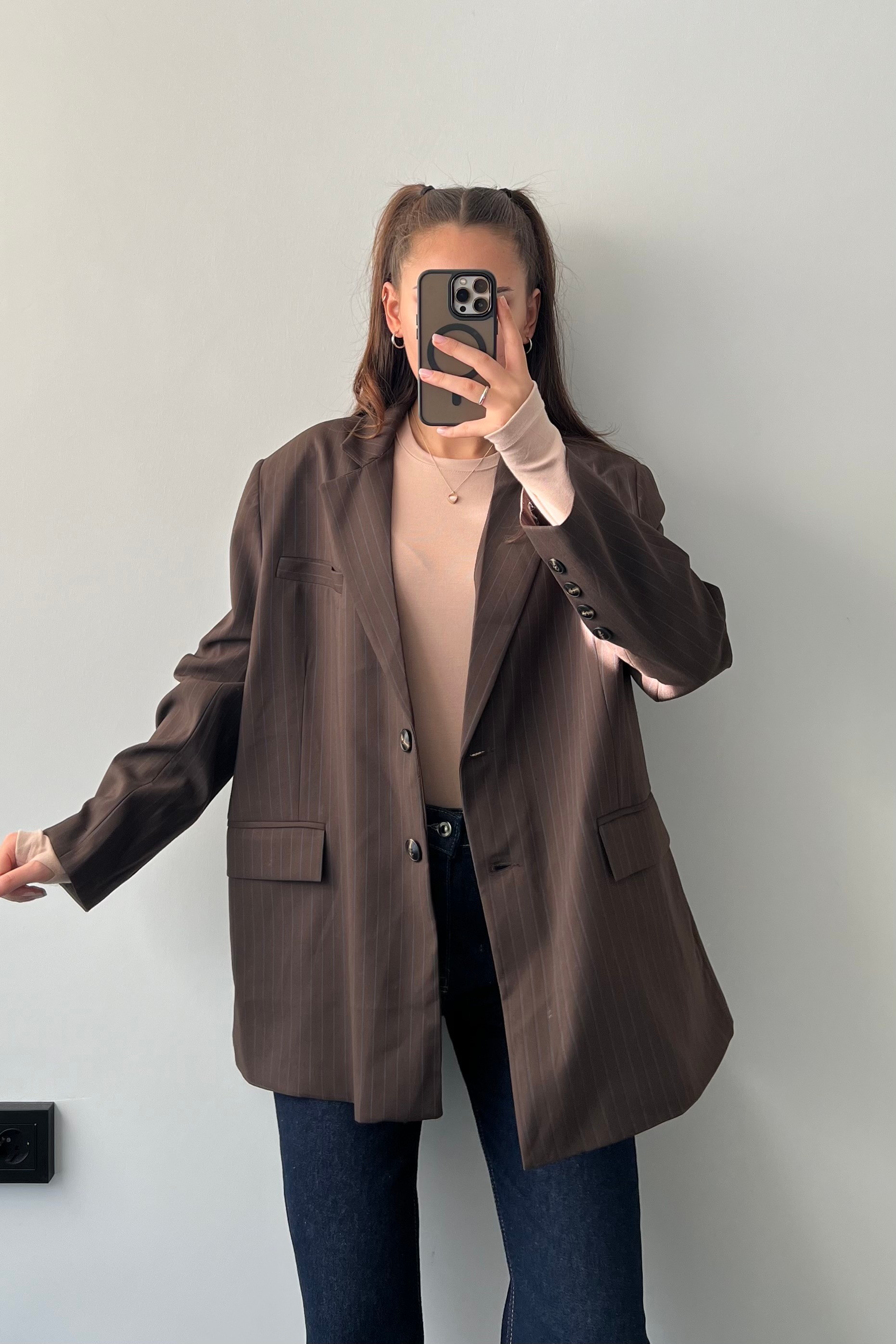 Oversize Çizgili Blazer Ceket