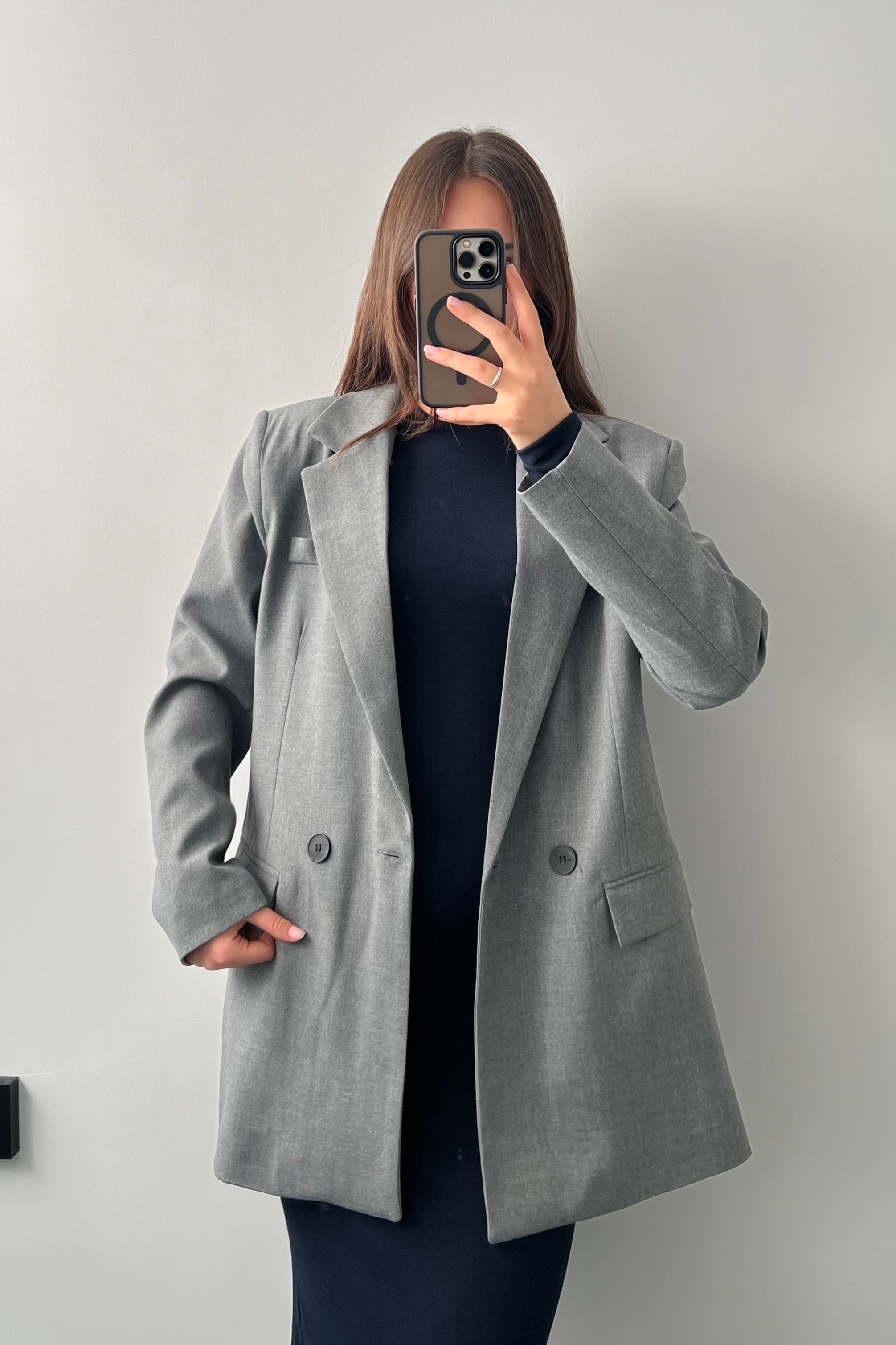 Koyu Gri Oversize Blazer Ceket