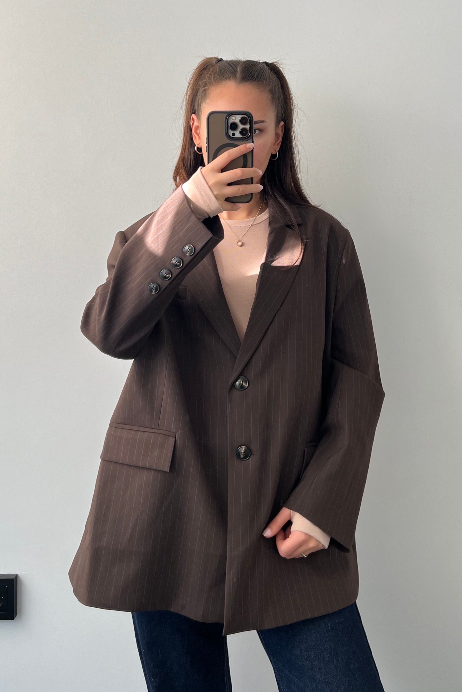 Oversize Çizgili Blazer Ceket