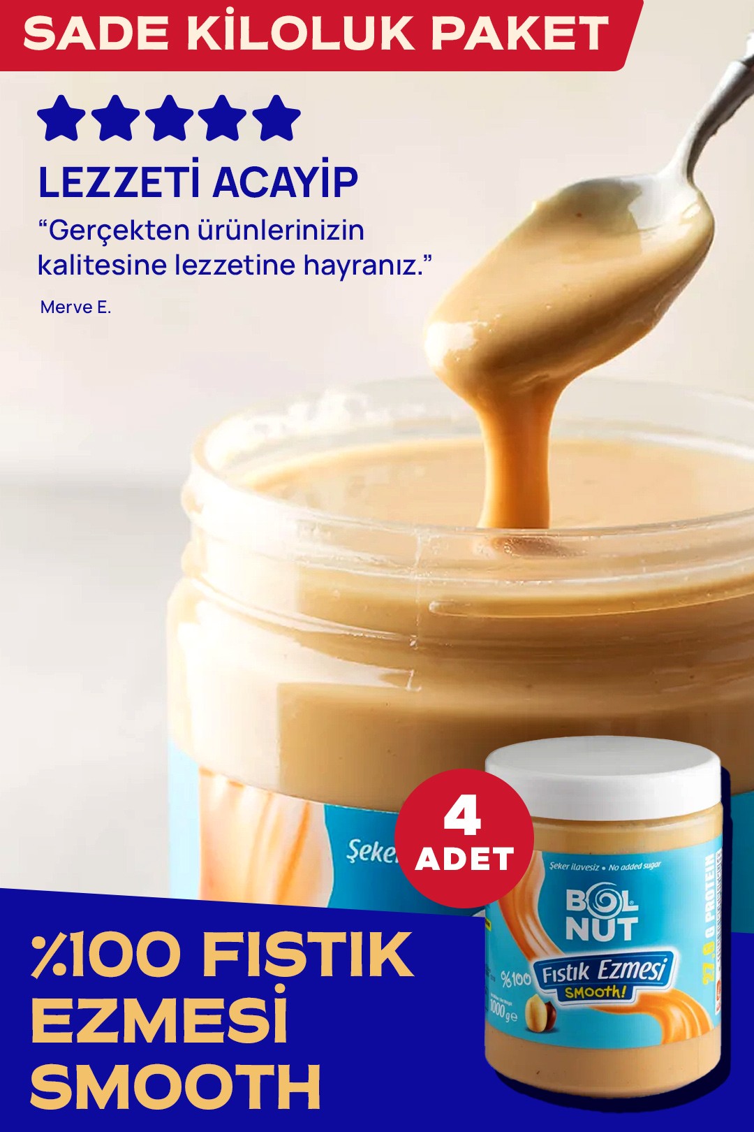 %100 Fıstık Ezmesi Smooth 4 kilo 