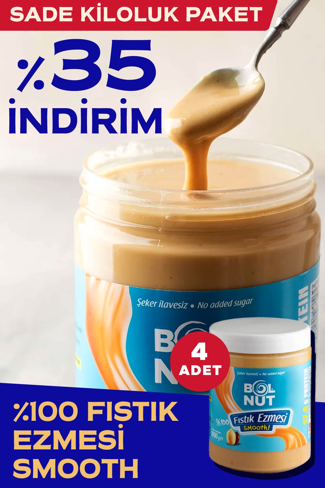 %100 Fıstık Ezmesi Smooth 4 kilo 