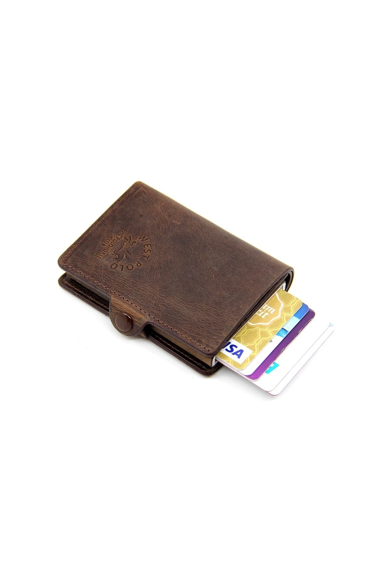 Gri Unisex Crazy Deri Mekanizmalı Cüzdan Kartlık W05430