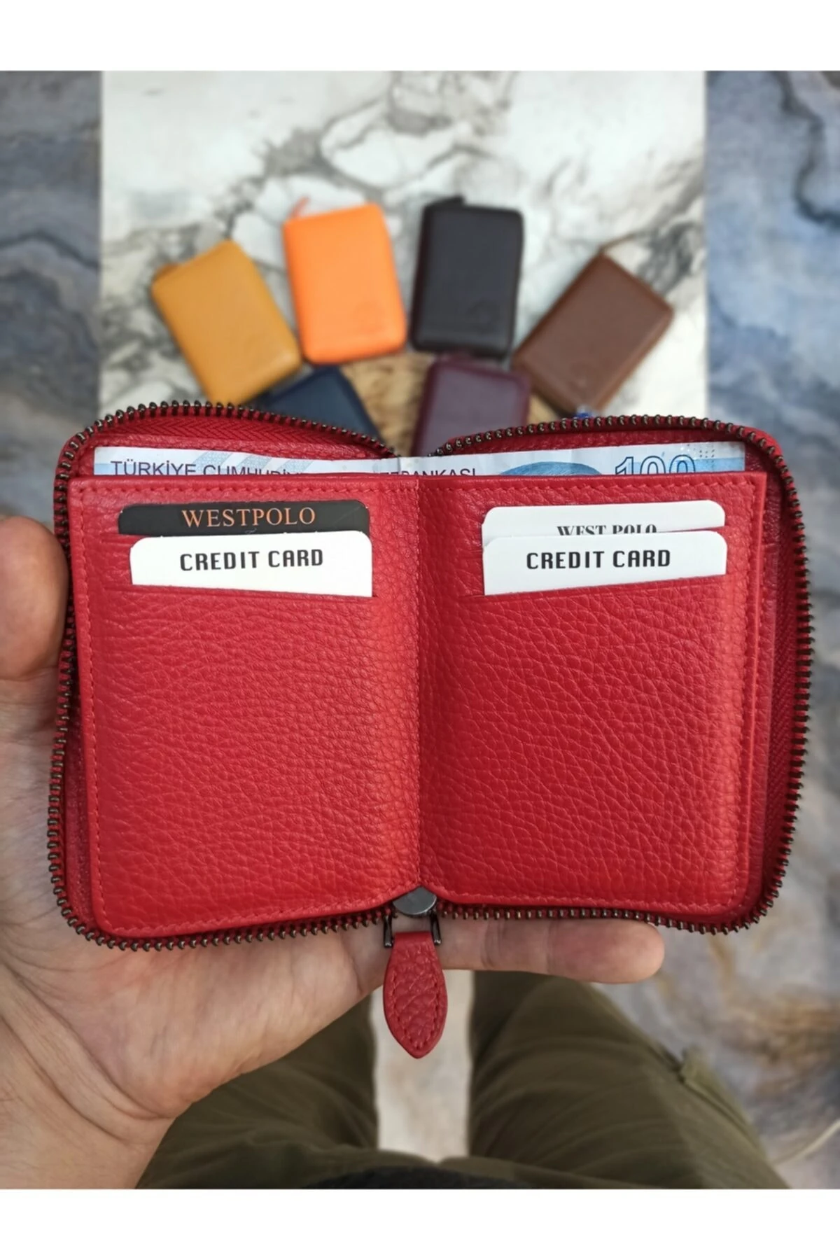 Hakiki Deri Fermuarlı Unisex Cüzdan Kartlık