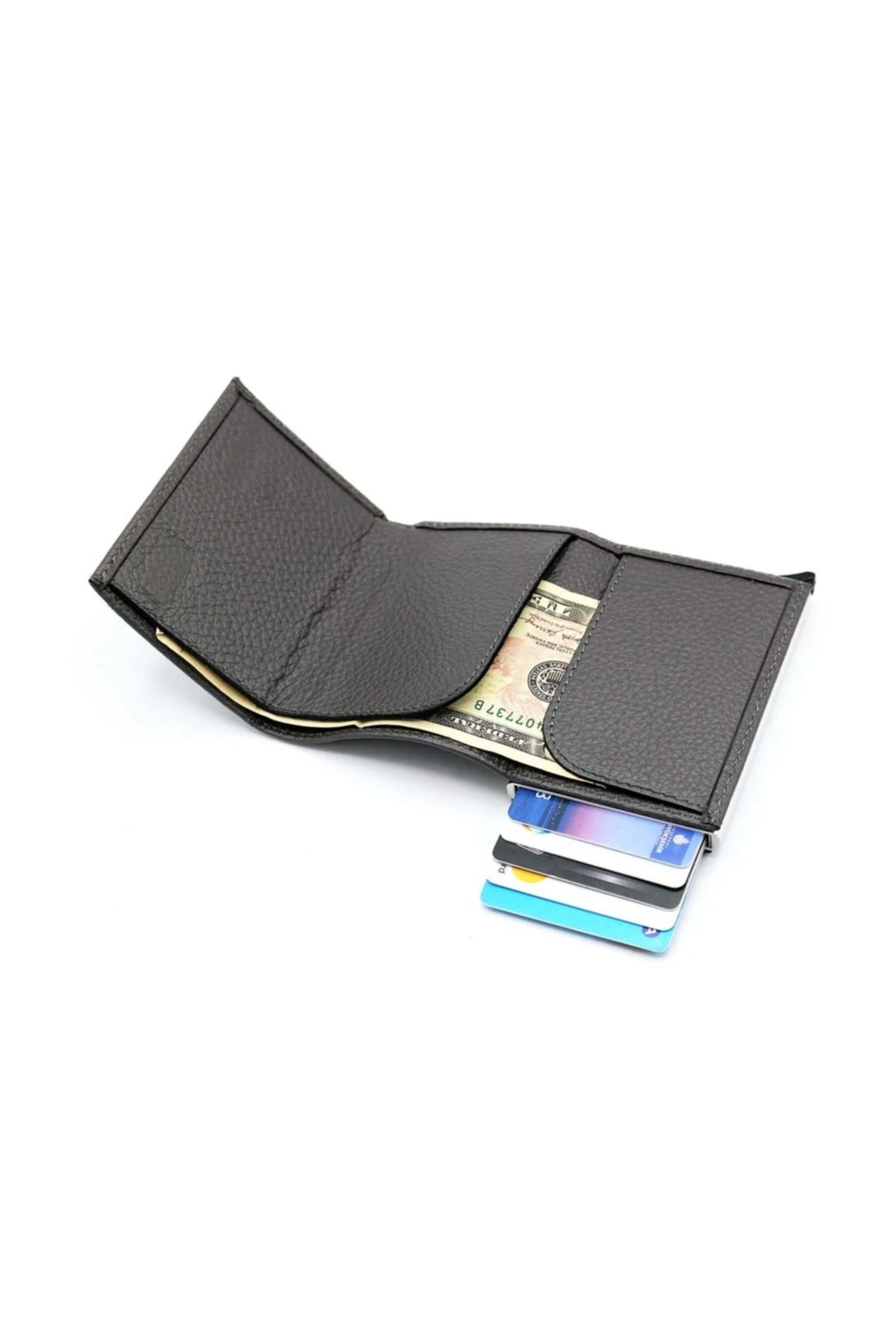 Gri Erkek Ojinal Deri Mekanizmalı Cüzdan Kartlık 6225540