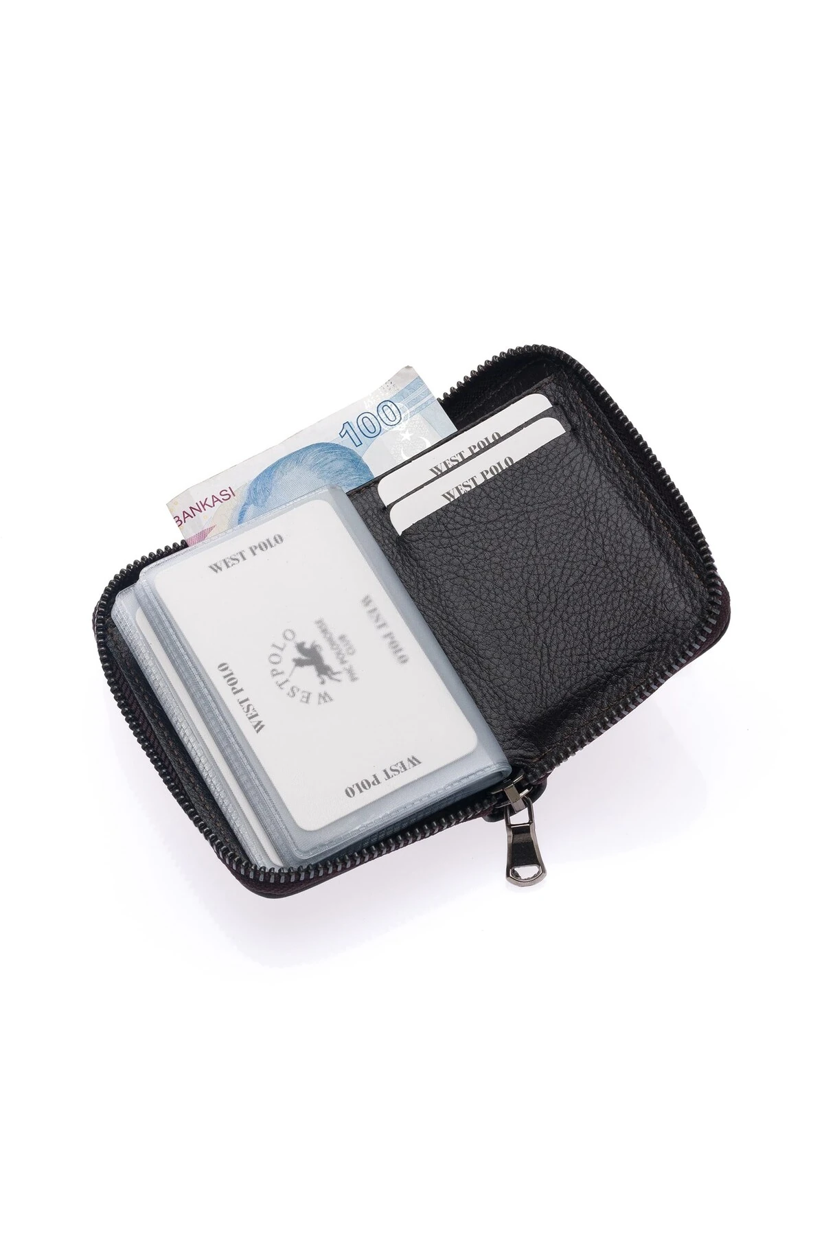 Bol Kartlıklı Kağıt Para Bölmeli Fermuarlı Bordo Hakiki Deri Unisex Kartlık Cüzdan TRY502
