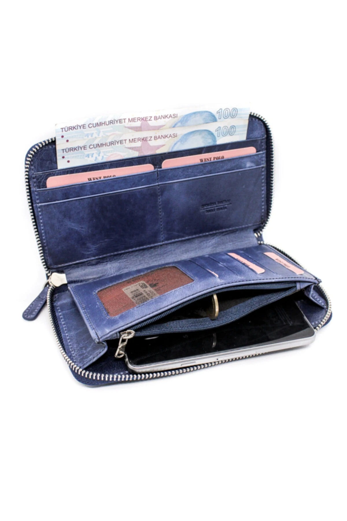 Hakiki Crazy Deri Telefon Bölmeli Unisex Cüzdan Kartlık