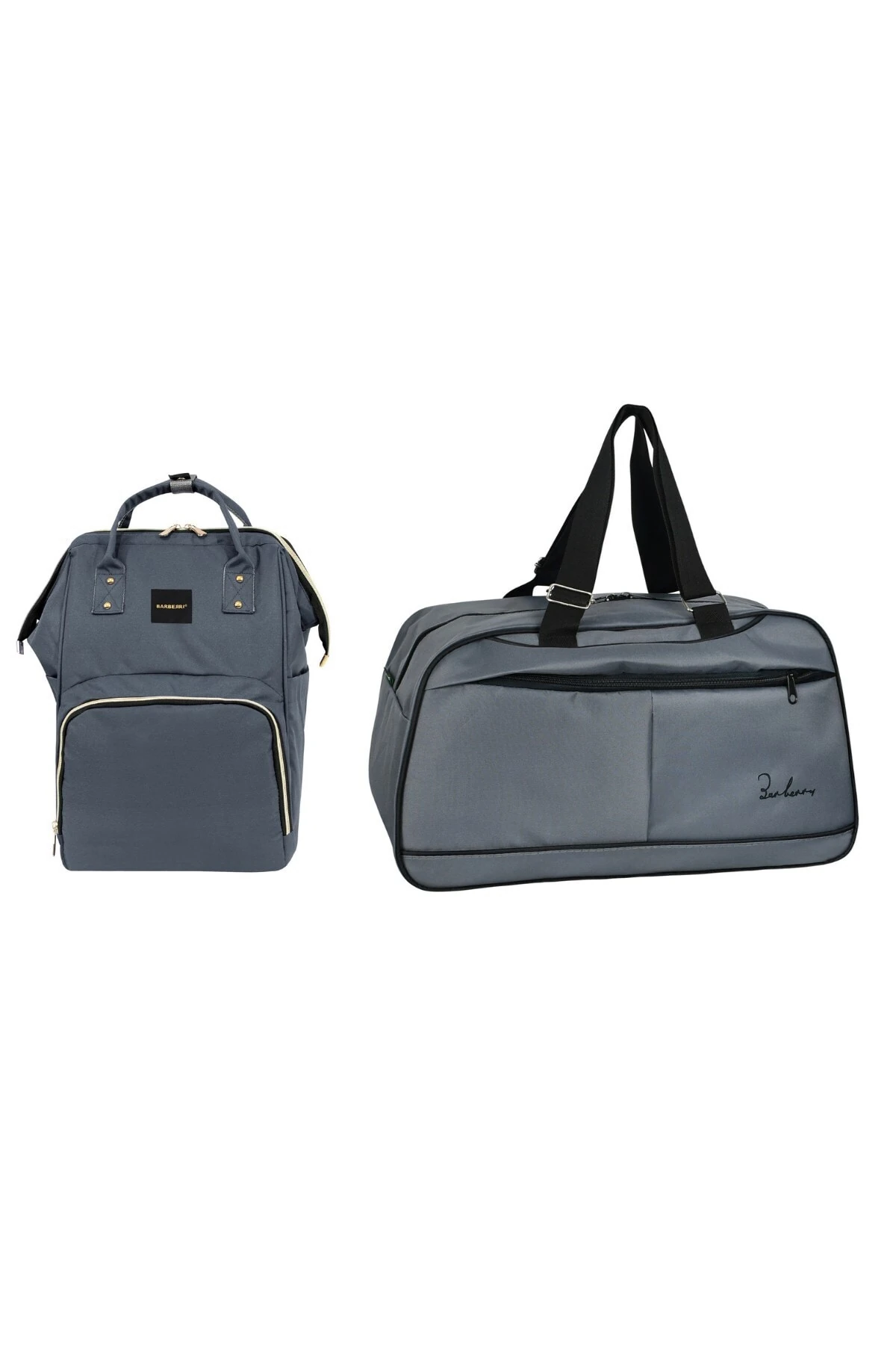 Anne Bebek Bakım Gri Klasik Sırt Çantası Ve Orta Boy El Valizi Kombin