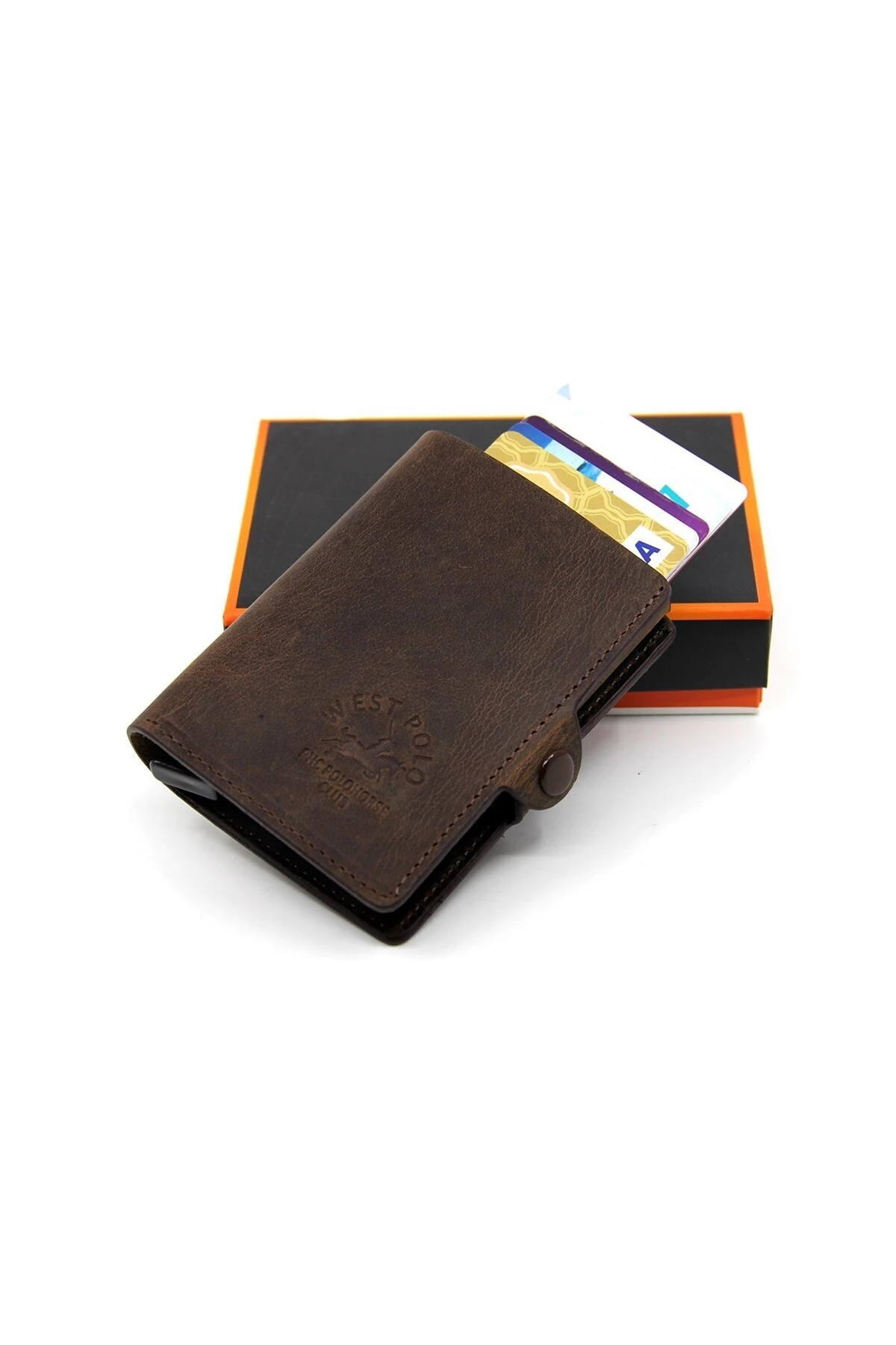 Gri Unisex Crazy Deri Mekanizmalı Cüzdan Kartlık W05430