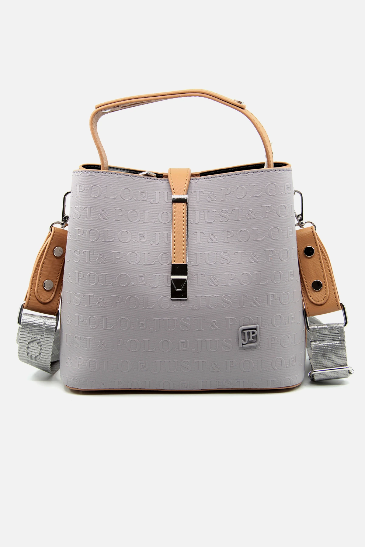 Baskı Desenli Su Geçirmez 3 Gözlü Kadın Omuz Çantası Gri 22x20cm Pbu4002