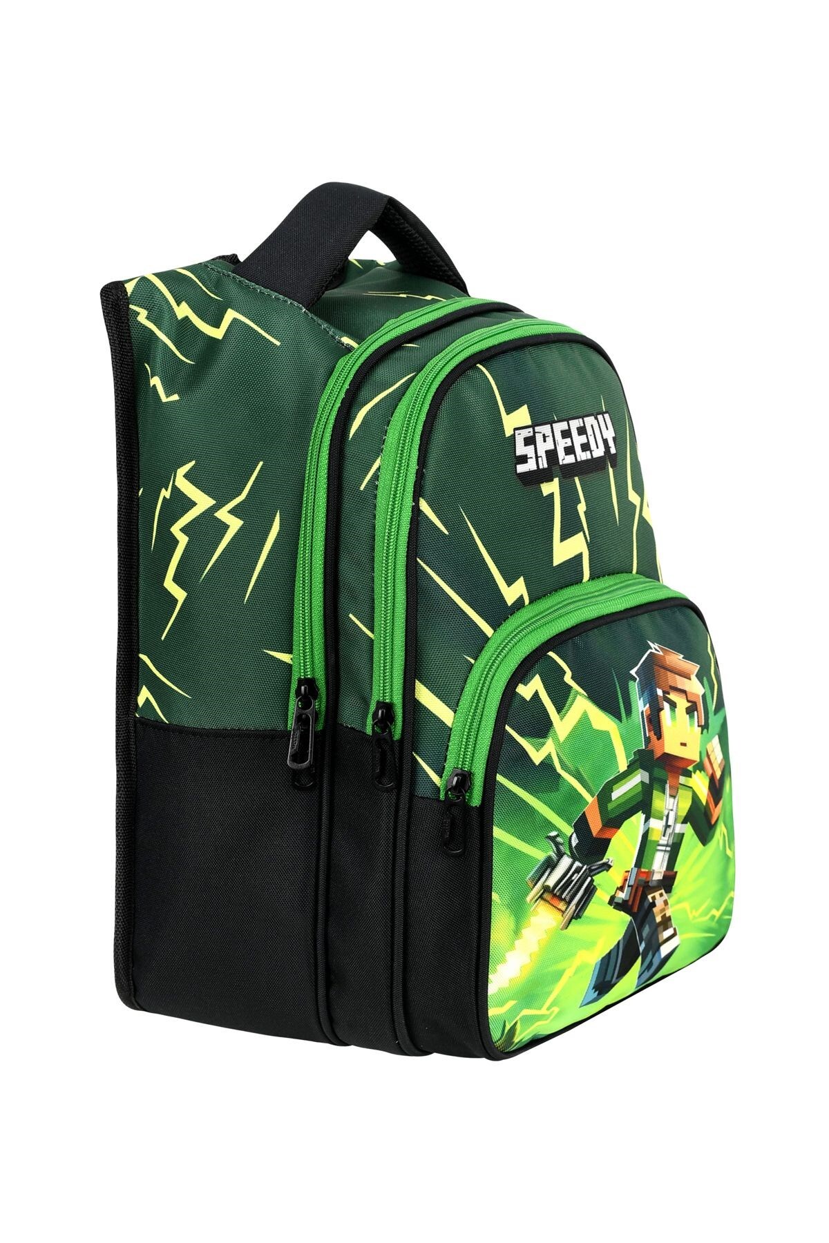Speedy 3’lü Okul Çanta Seti (Sırt Çantası, Beslenme Çantası, Kalemlik) – Yeşil Desenli Erkek Çocuk