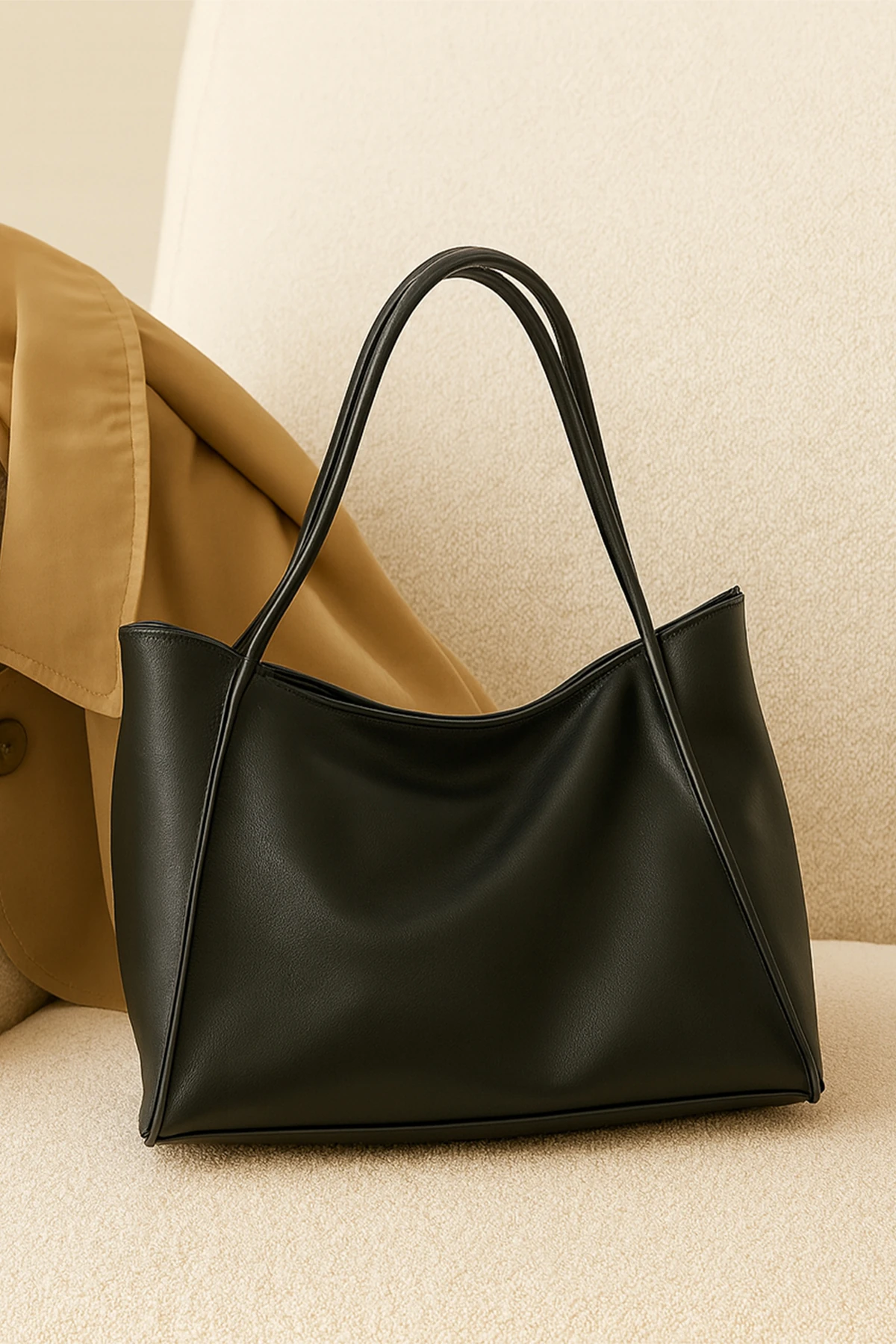 Büyük Boy Vintage Yumuşak Deri Salaş Model Geniş Hacimli Siyah Kadın Omuz Çanta Kol Çantası