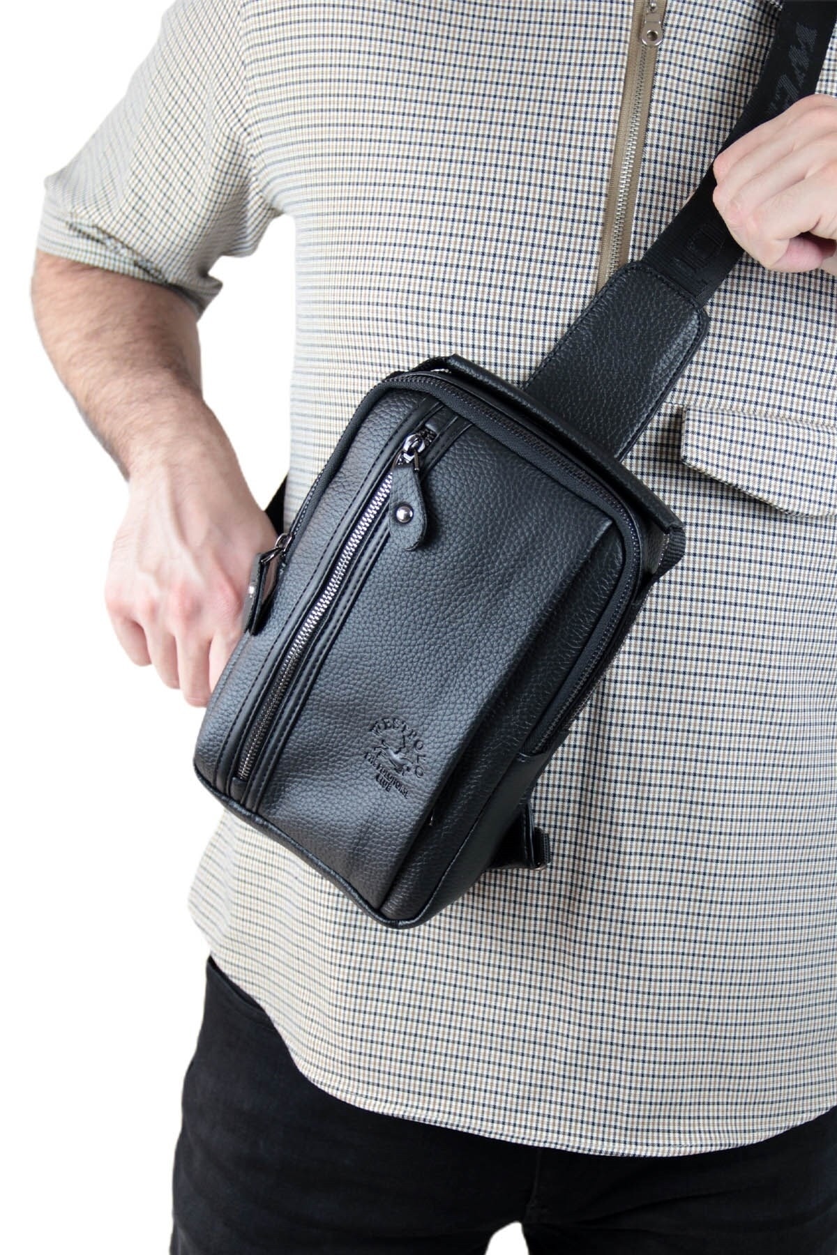 Erkek Siyah Çok Bölmeli Ayarlanabilir Askılı El Ve Vücut Çantası Pbu7023