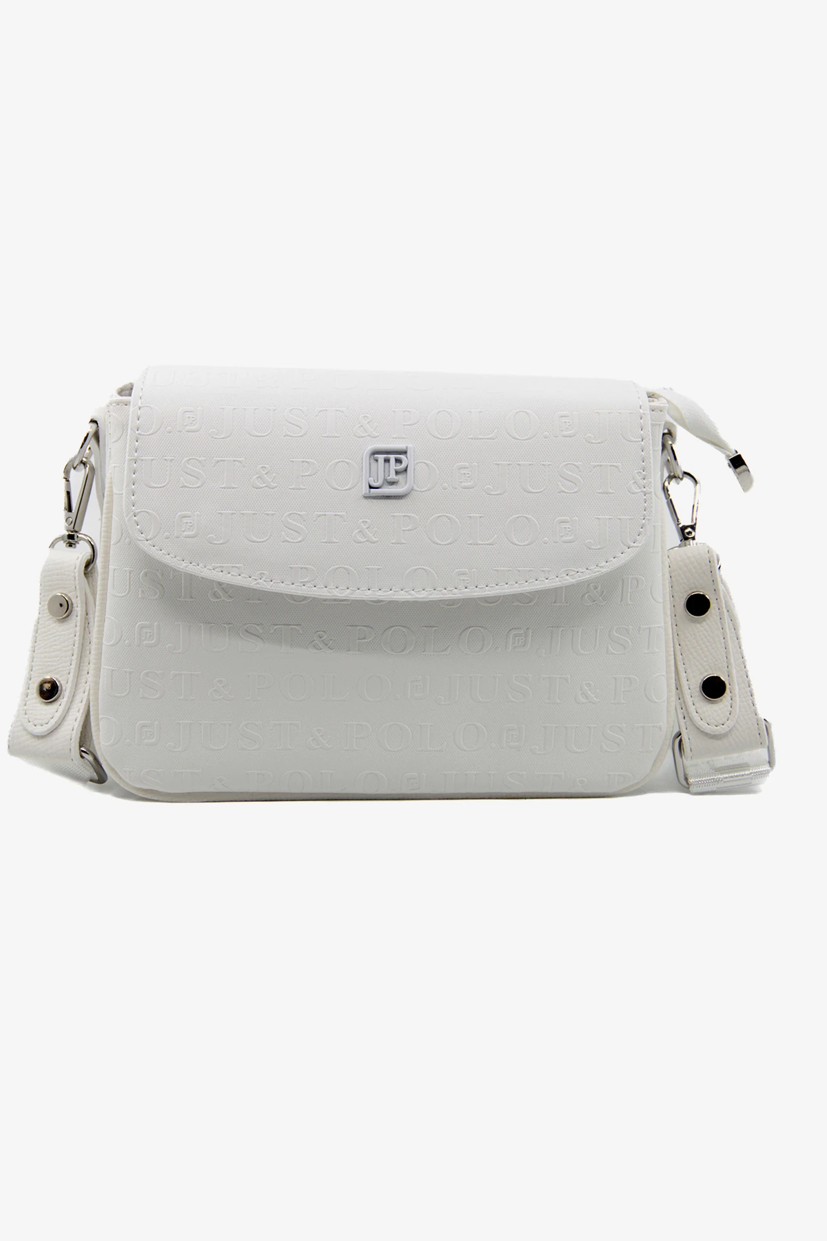 Beyaz Baskı Desenli Kolon Askılı 4 Bölmeli Kadın Omuz Çantası 25x15cm Pbu2184