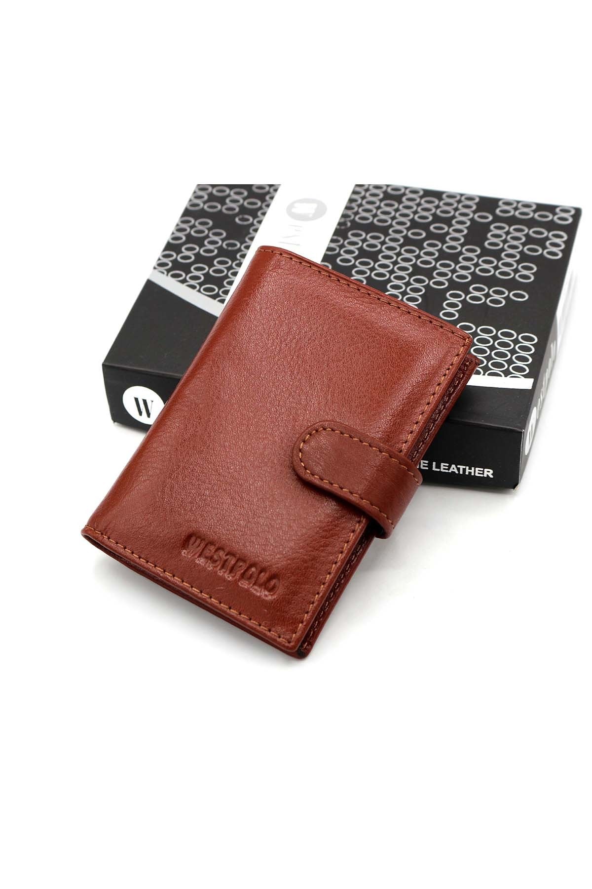 Erkek Kahverengi Orjinal Deri Patlı Kağıt Para Gözlü Şeffaf Kartlık Wp3068