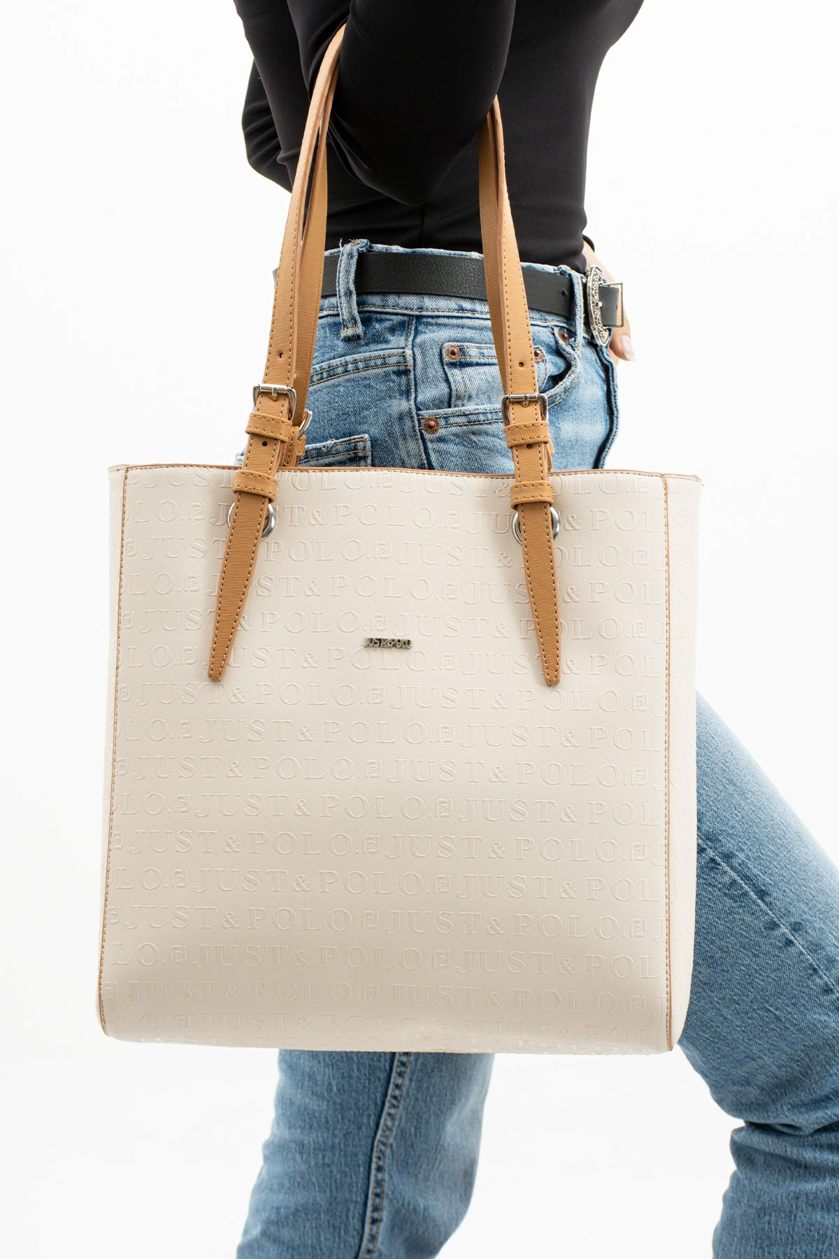 Beyaz Just Polo Kadın Yeni Sezon Büyük Boy 3 Bölmeli El Ve Omuz Çantası Tr7064