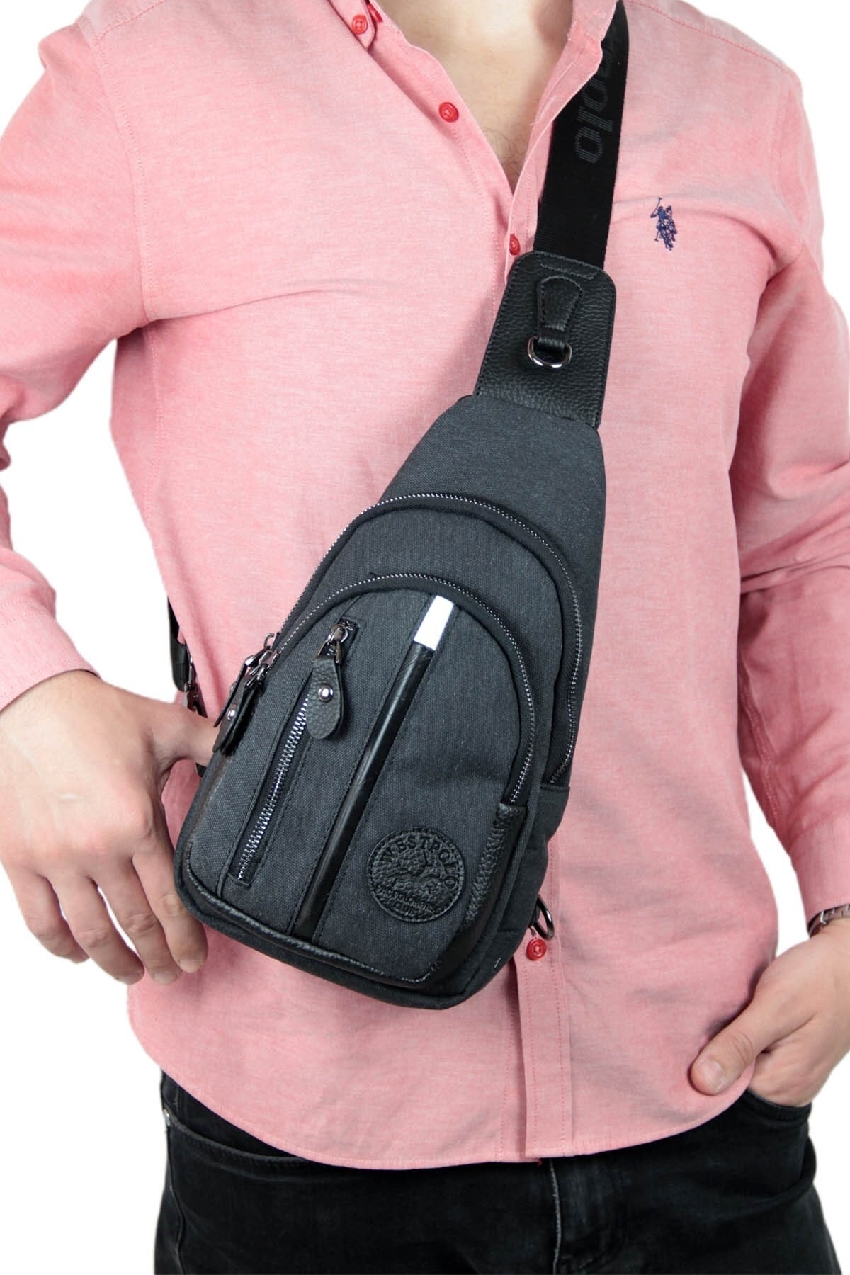 Erkek Siyah Kanvas Detaylı Vücut Çantası Pbu7005