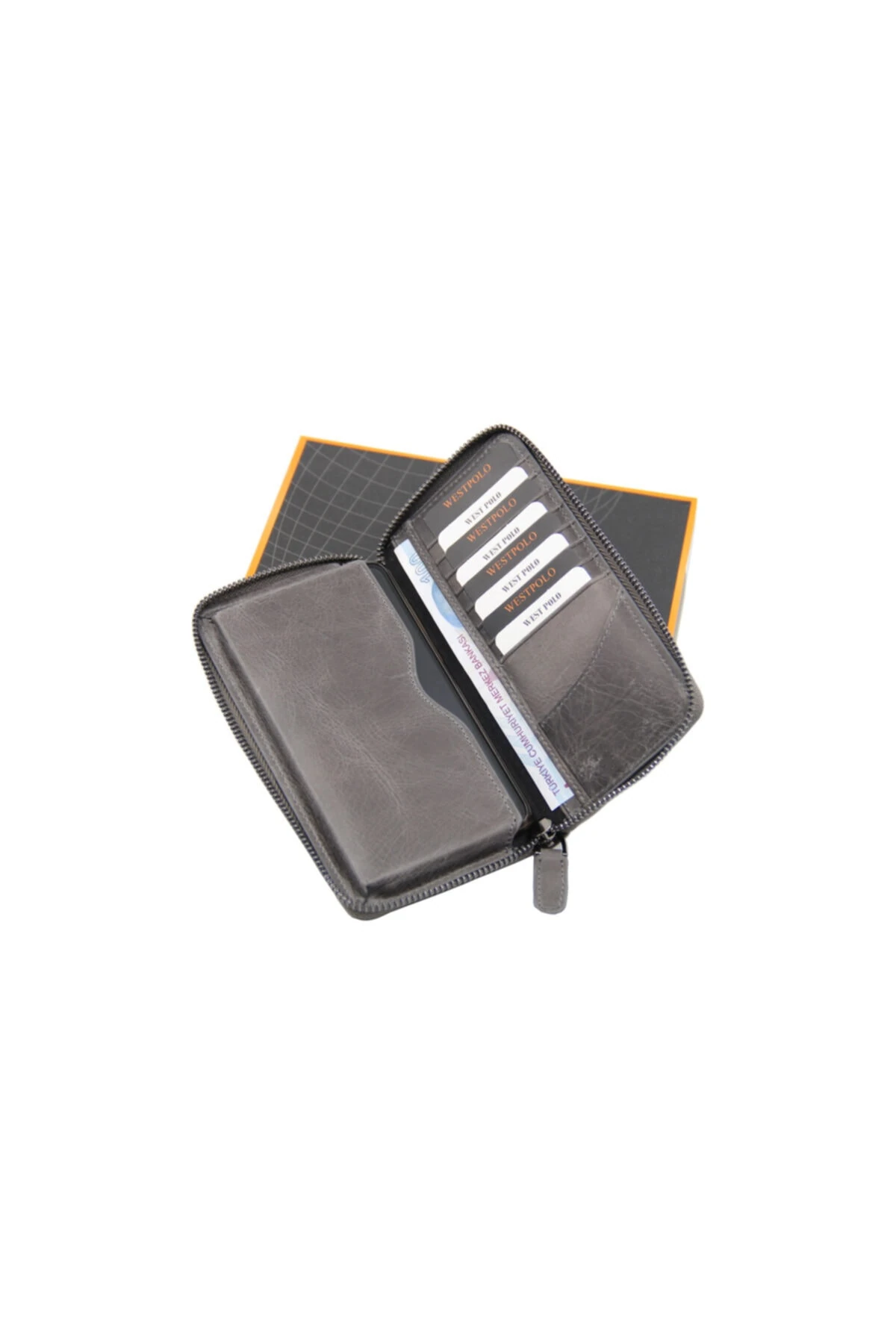 Gri Unisex Telefon Kılıflı Crazy Hakiki Deri Cüzdan Kartlık W000851cr