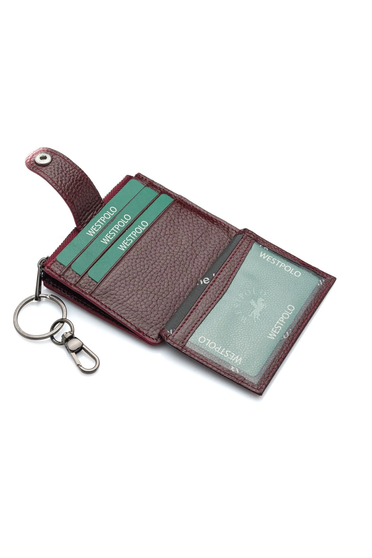 Hakiki Deri Bordo Anahtarlıklı Bol Kartlıklı Unisex Kartlık TRY114