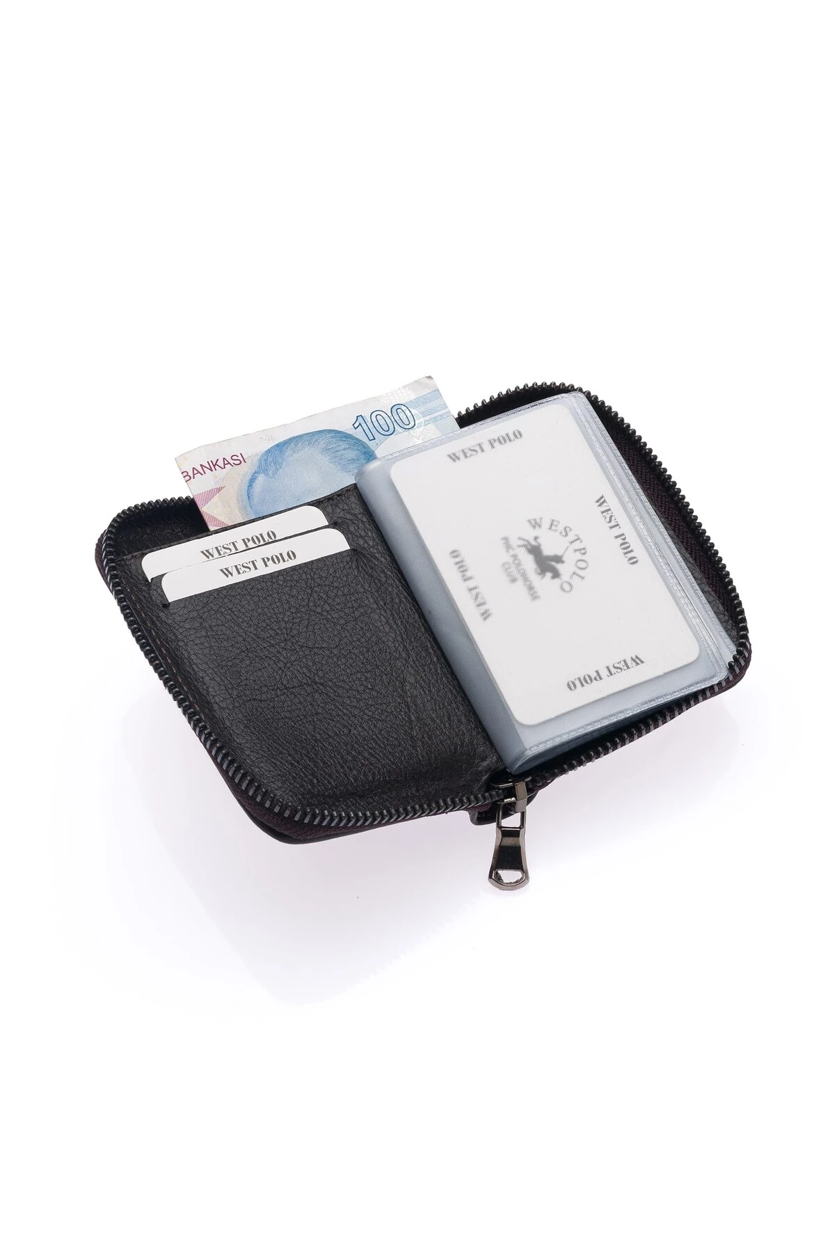 Bol Kartlıklı Kağıt Para Bölmeli Fermuarlı Bordo Hakiki Deri Unisex Kartlık Cüzdan TRY502