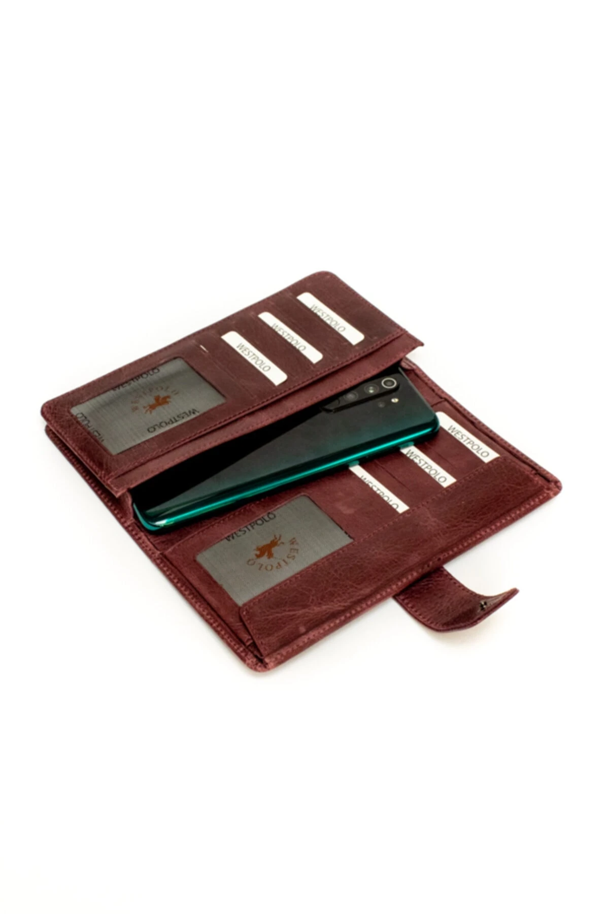 Hakiki Crazy Deri Telefon Bölmeli Unisex Portföy Cüzdan Kartlı