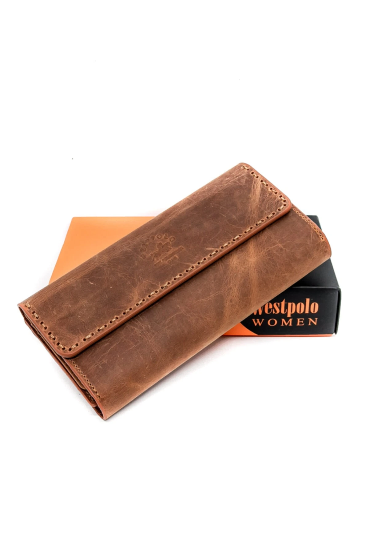 Hakiki Eskitme Deri Saraç Dikişli Unisex Cüzdan