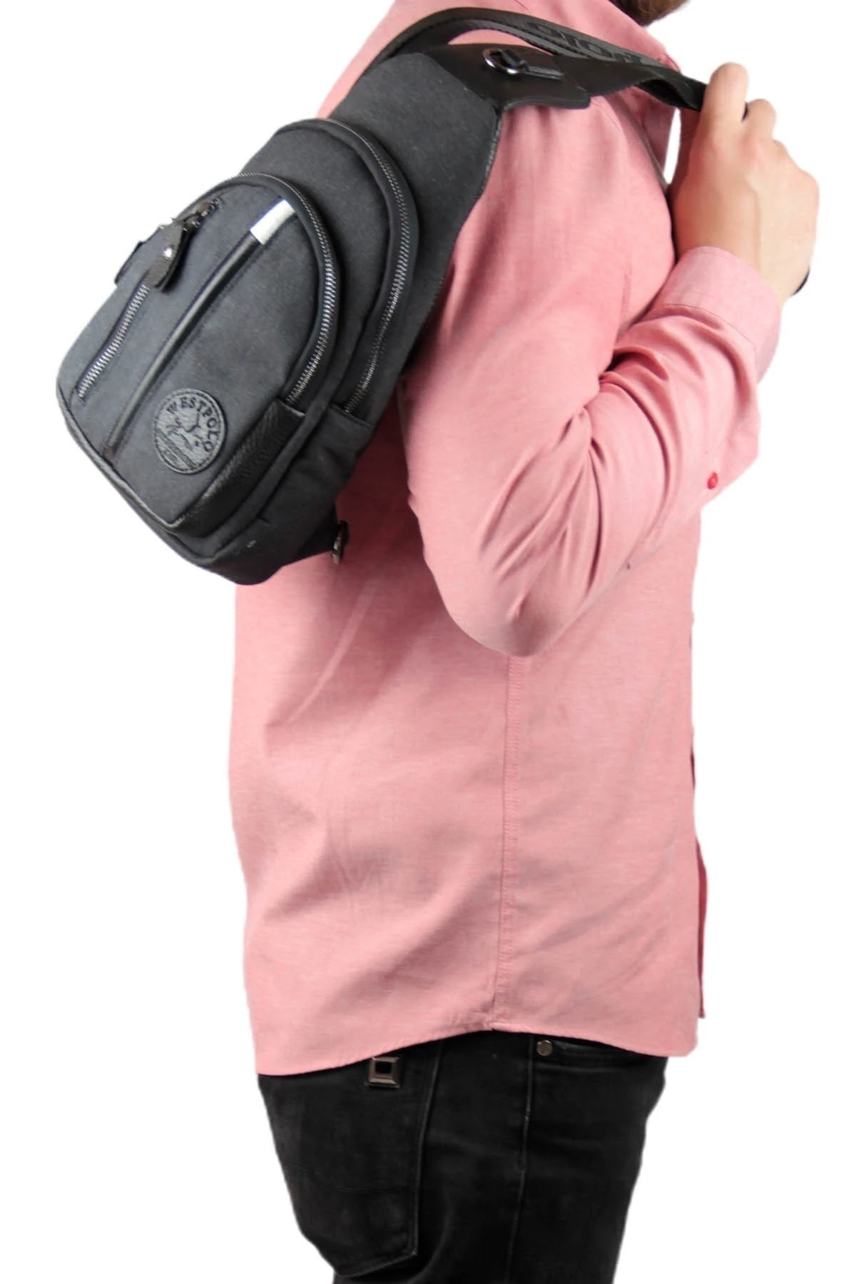 Erkek Siyah Kanvas Detaylı Vücut Çantası Pbu7005