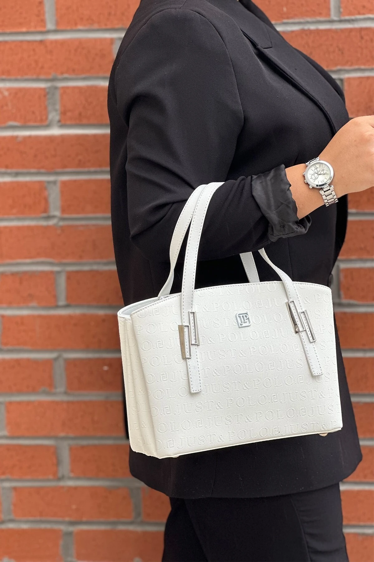 Beyaz Büyük Boy 5 Gözlü Kadın El ve Omuz Çantası ve Cüzdan Kombini TR4092-02