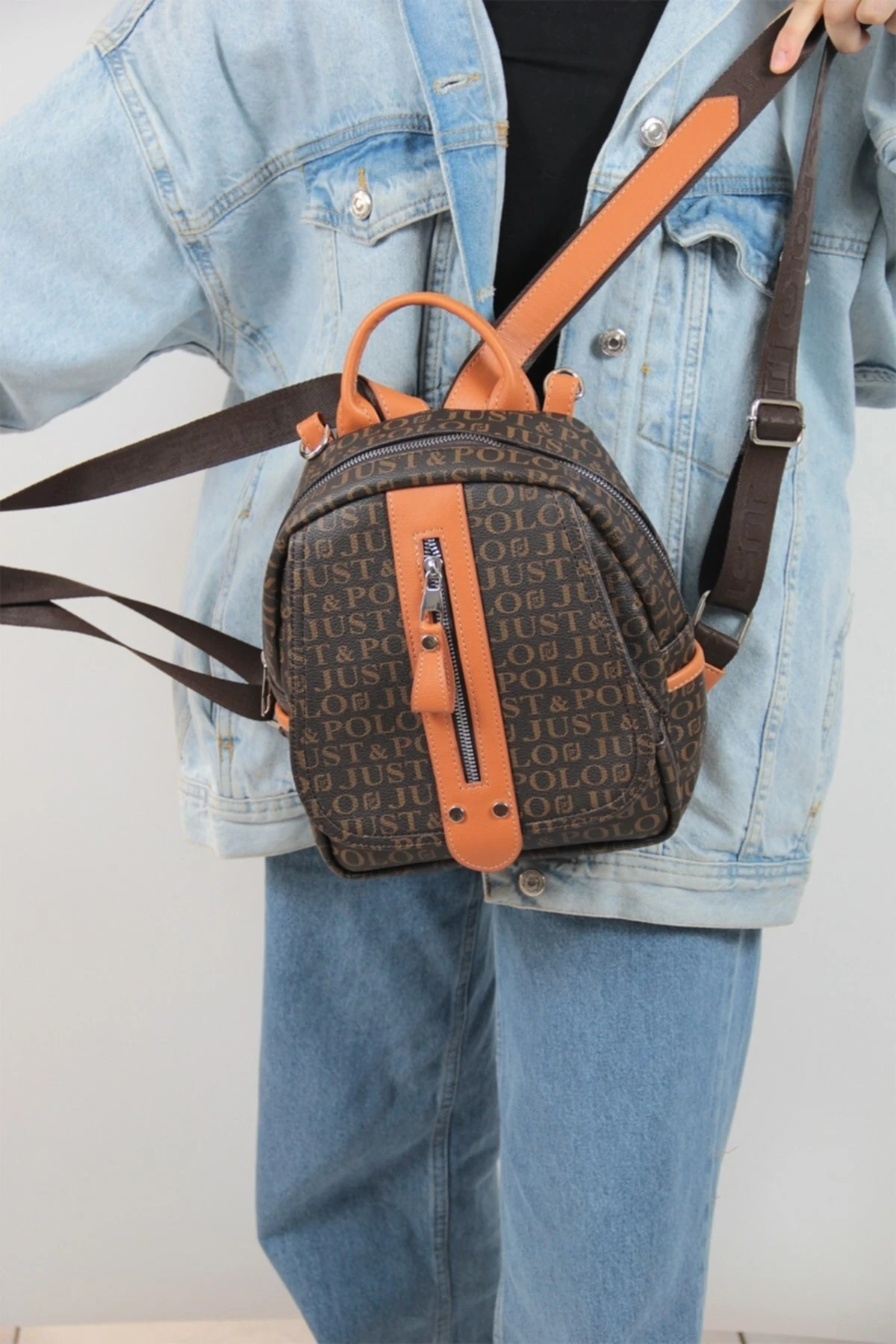 Kahverengi Taba Çok Bölmeli Astarlı Ayarlanabilir Askılı Kadın Sırt Çantası Pbu2177