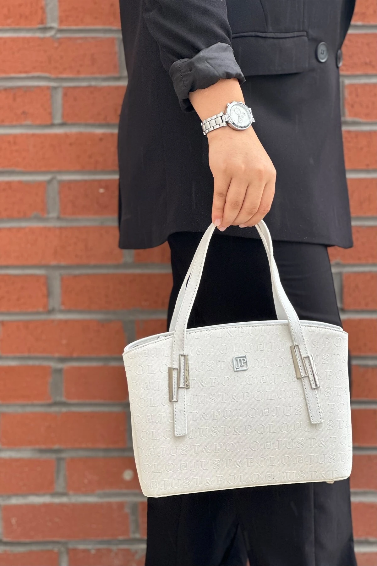 Beyaz Büyük Boy 5 Gözlü Kadın El ve Omuz Çantası ve Cüzdan Kombini TR4092-02