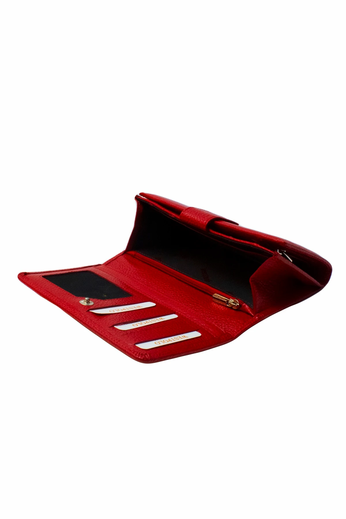 Hakiki Deri Kırmızı Bol Bölmeli Cüzdan