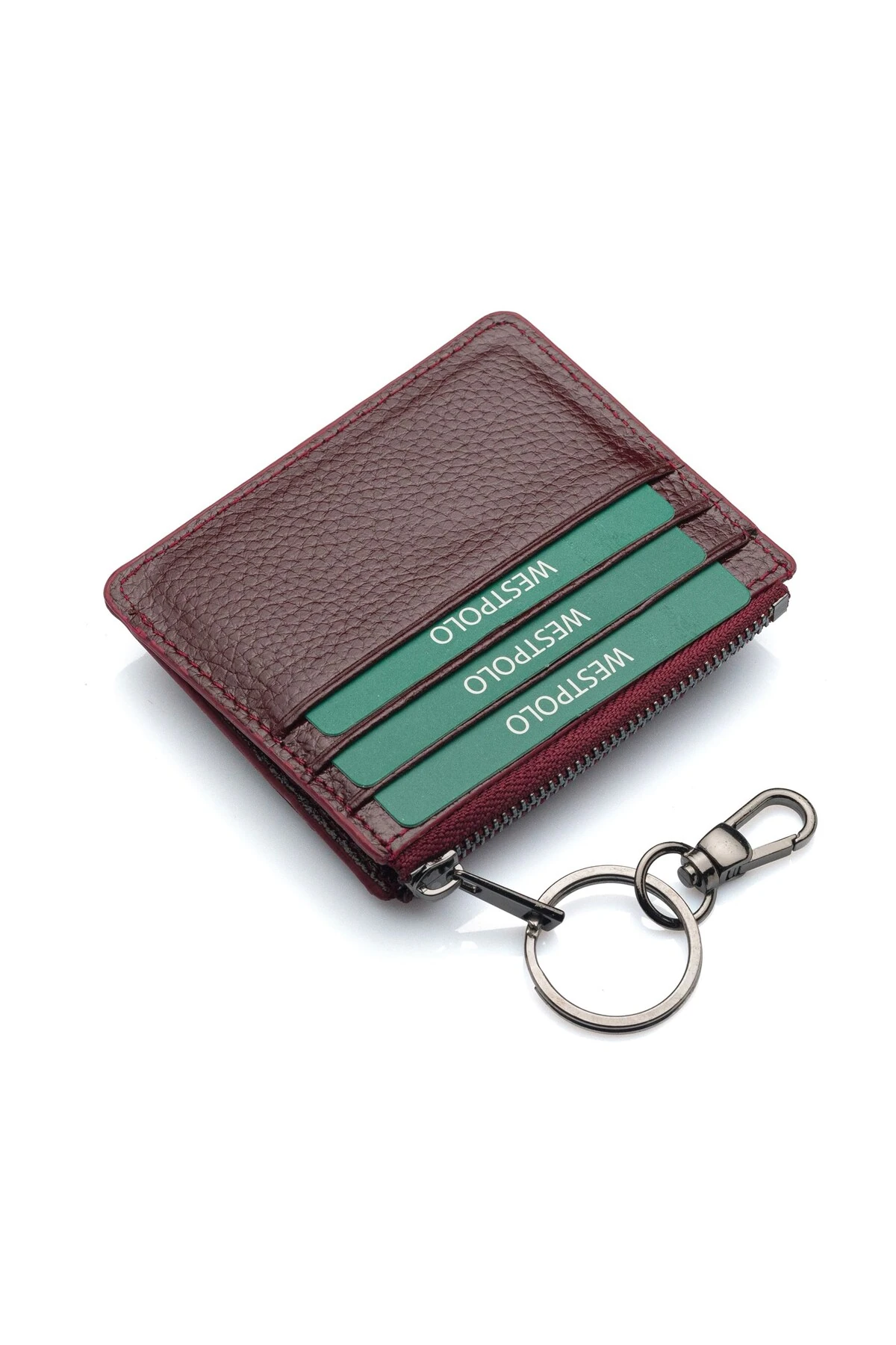 Hakiki Deri Bordo Anahtarlıklı Bol Kartlıklı Unisex Kartlık TRY114