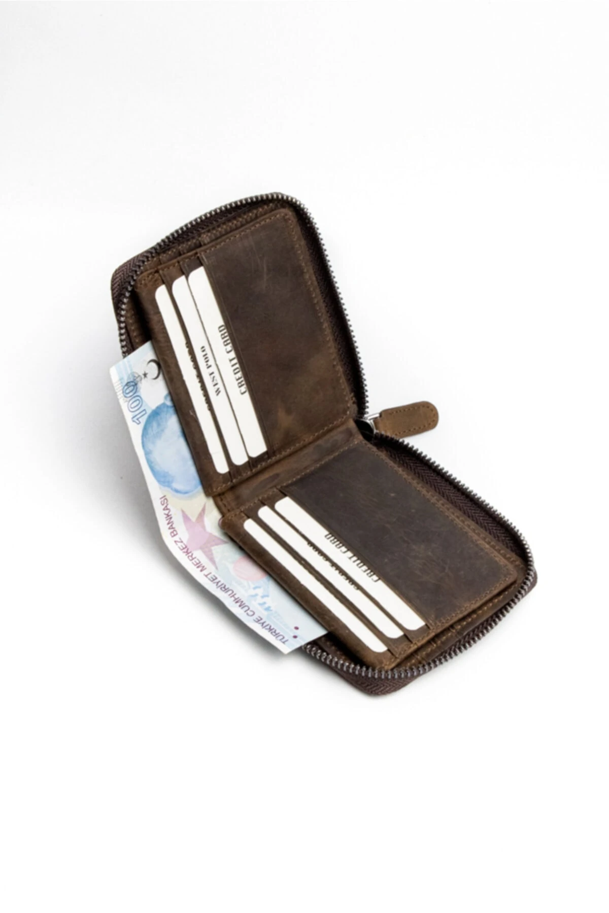 Hakiki Crazy Deri Unisex Fermuarlı Bozuk Para Bölmeli Cüzdan