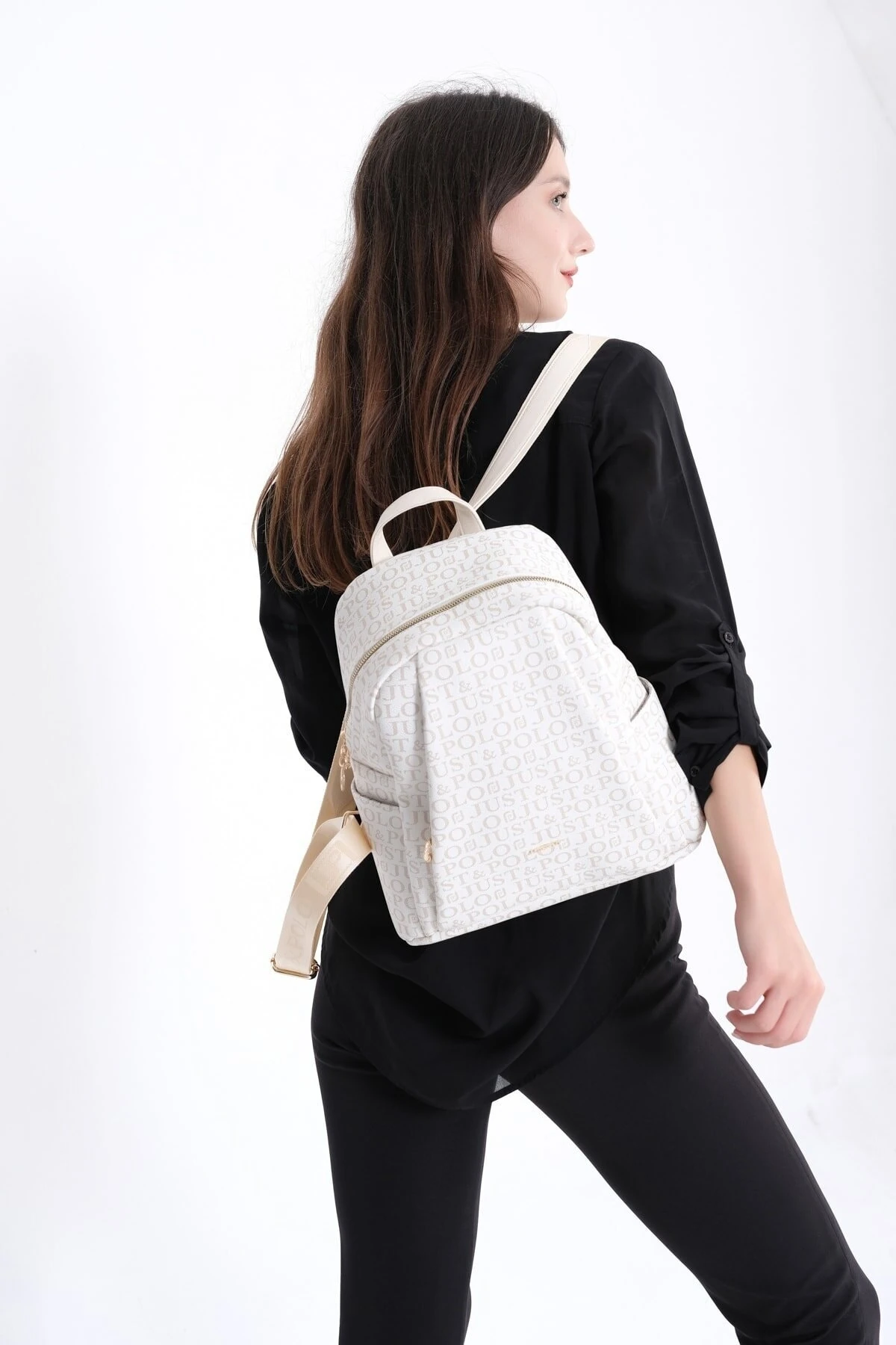 Beyaz Desenli Kadın Sırt Çantası