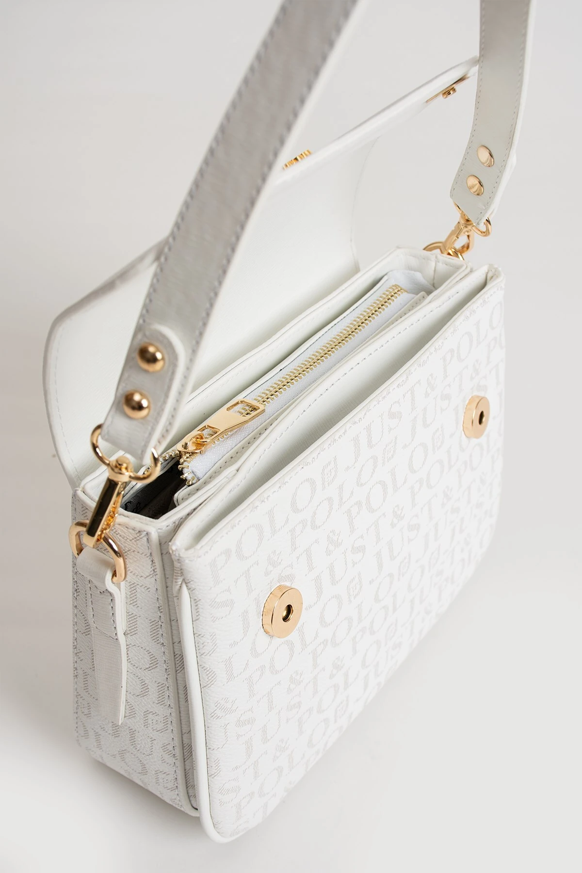 Yeni Sezon Kolon Askılı 4 Bölmeli Beyaz Kadın Omuz Çantası 25x15cm PBU2174