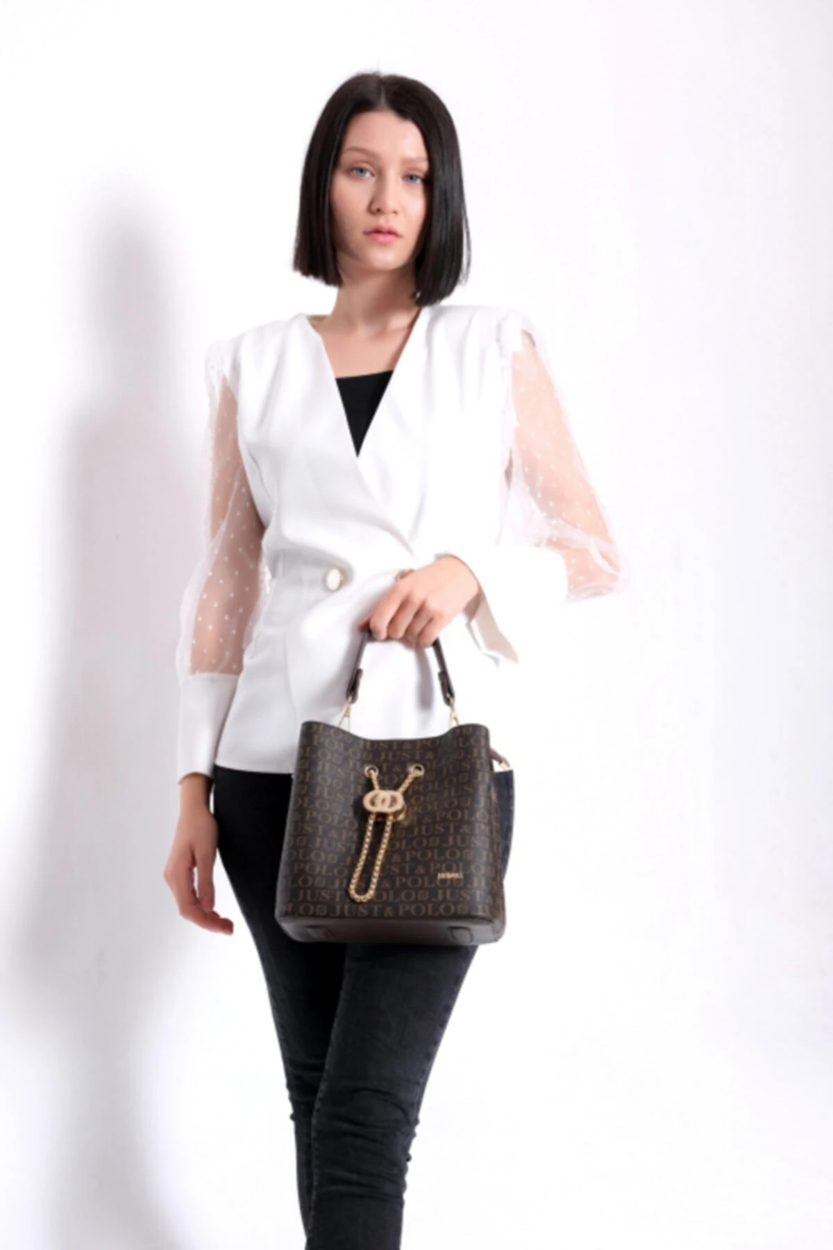 Kahverengi Kadın Toka Detaylı 2 Bölmeli El Ve Omuz Çantası