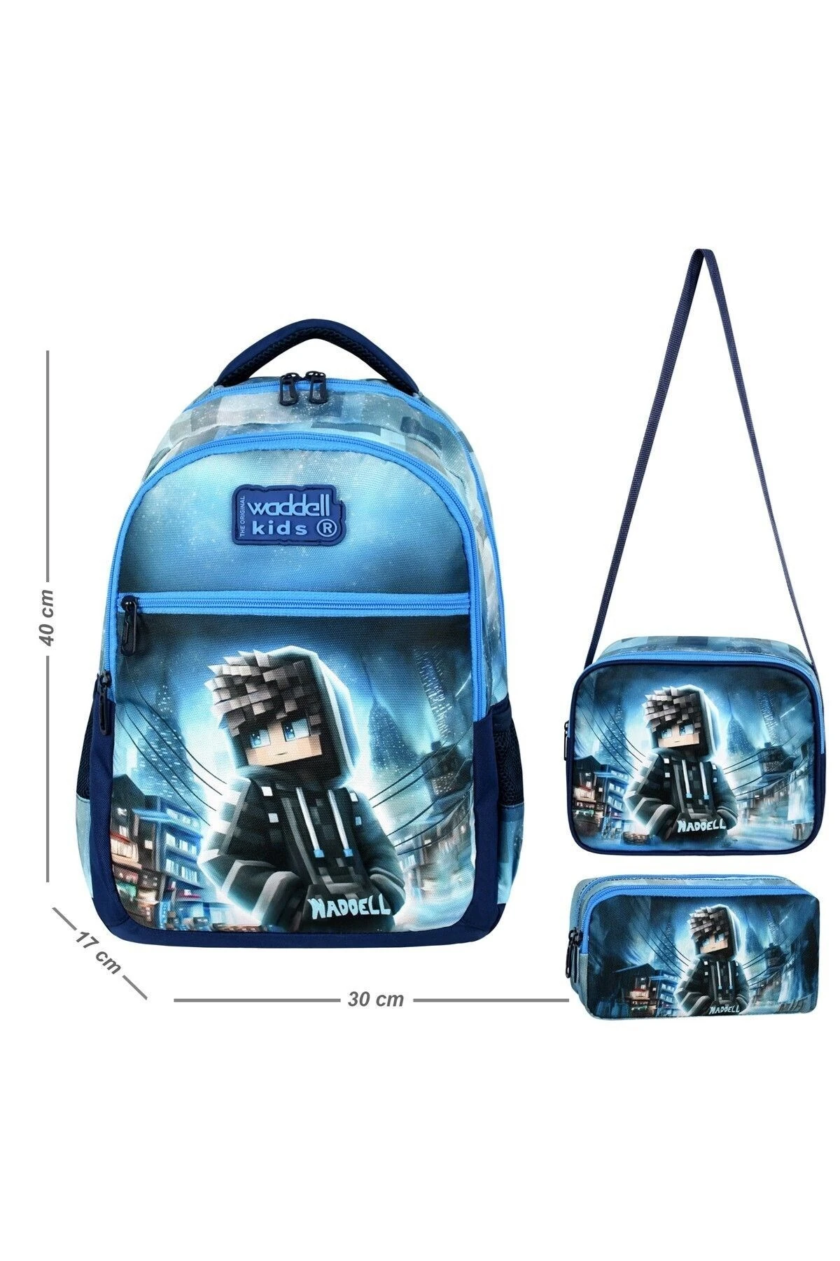 Robloks Kahraman Desenli Erkek Çocuk İlkokul Okul Çantası,Beslenme Çantası, Kalemlik 3'lü Set