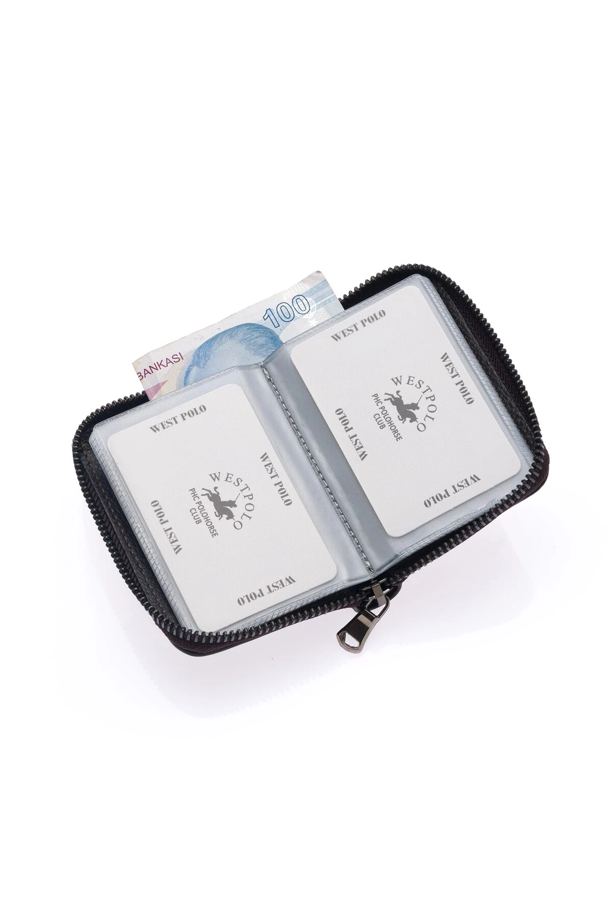 Bol Kartlıklı Kağıt Para Bölmeli Fermuarlı Bordo Hakiki Deri Unisex Kartlık Cüzdan TRY502