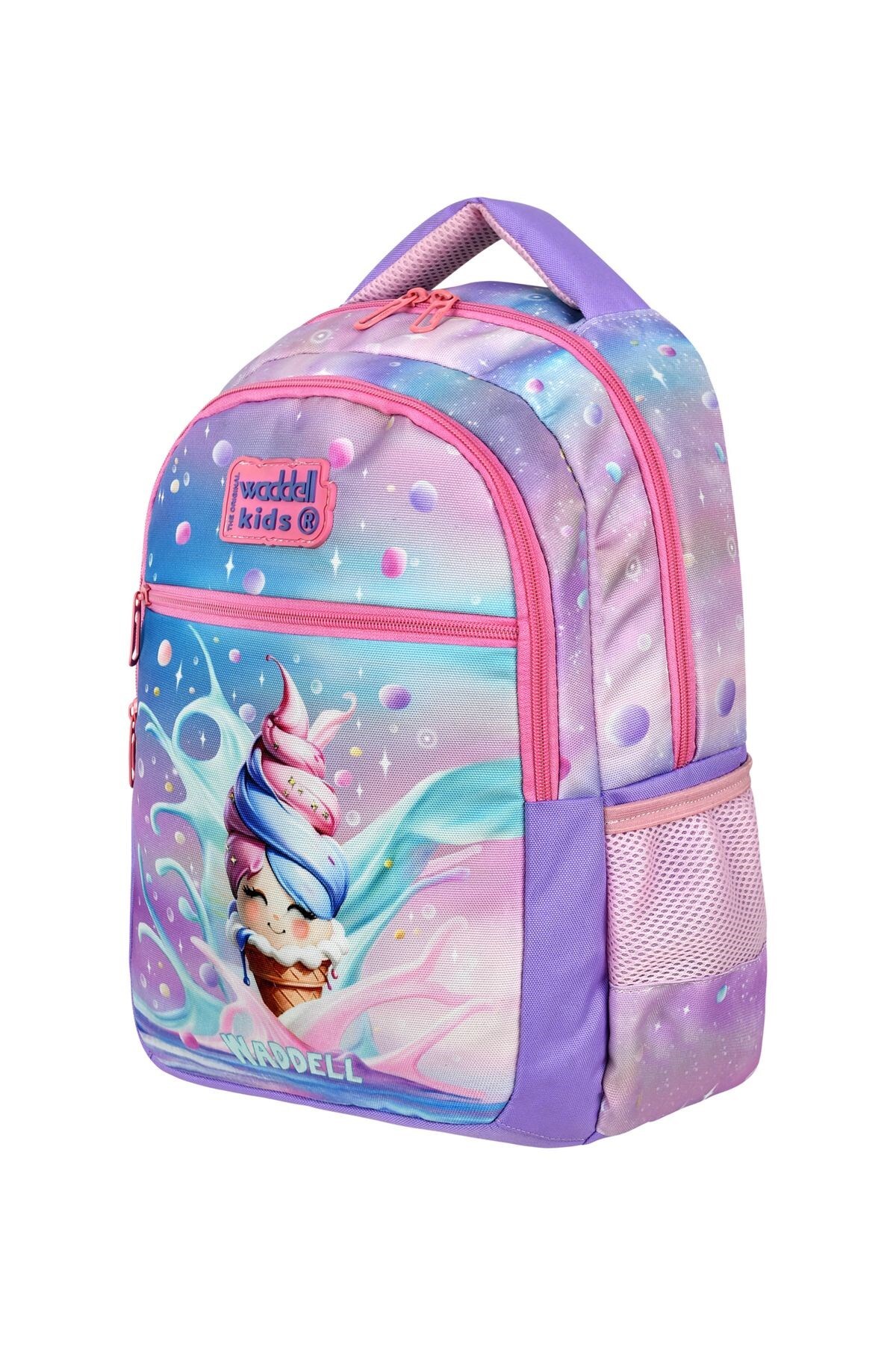 Waddell Kids 3’lü Kız Çocuk Okul Seti (Sırt Çantası, Beslenme Çantası, Kalemlik) – Dondurma Desenli