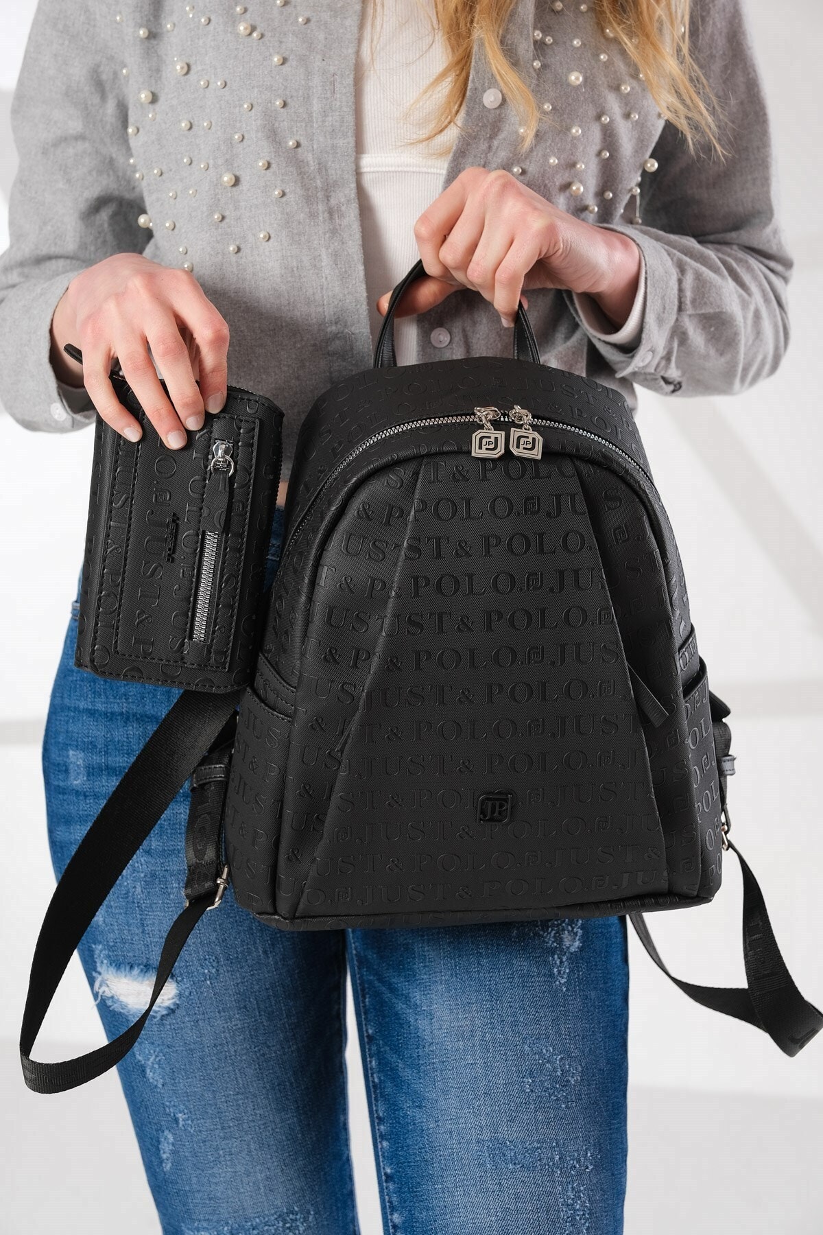 Kadın Ayarlanabilir Askılı Çok Bölmeli Sırt Çantası Ve Cüzdan Kombini Mds4040-1006