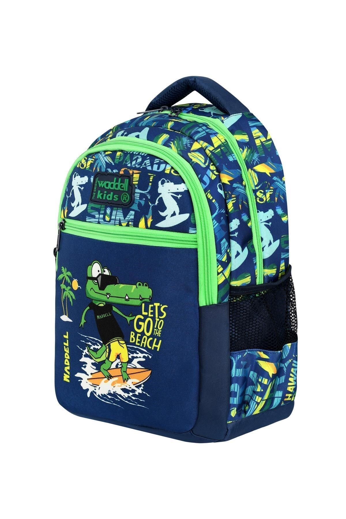 Lisanslı Kids Timsah Desenli Erkek Çocuk İlkokul ve Anasınıfı Okul Çantası 3'lü Set Yeşil - Lacivert