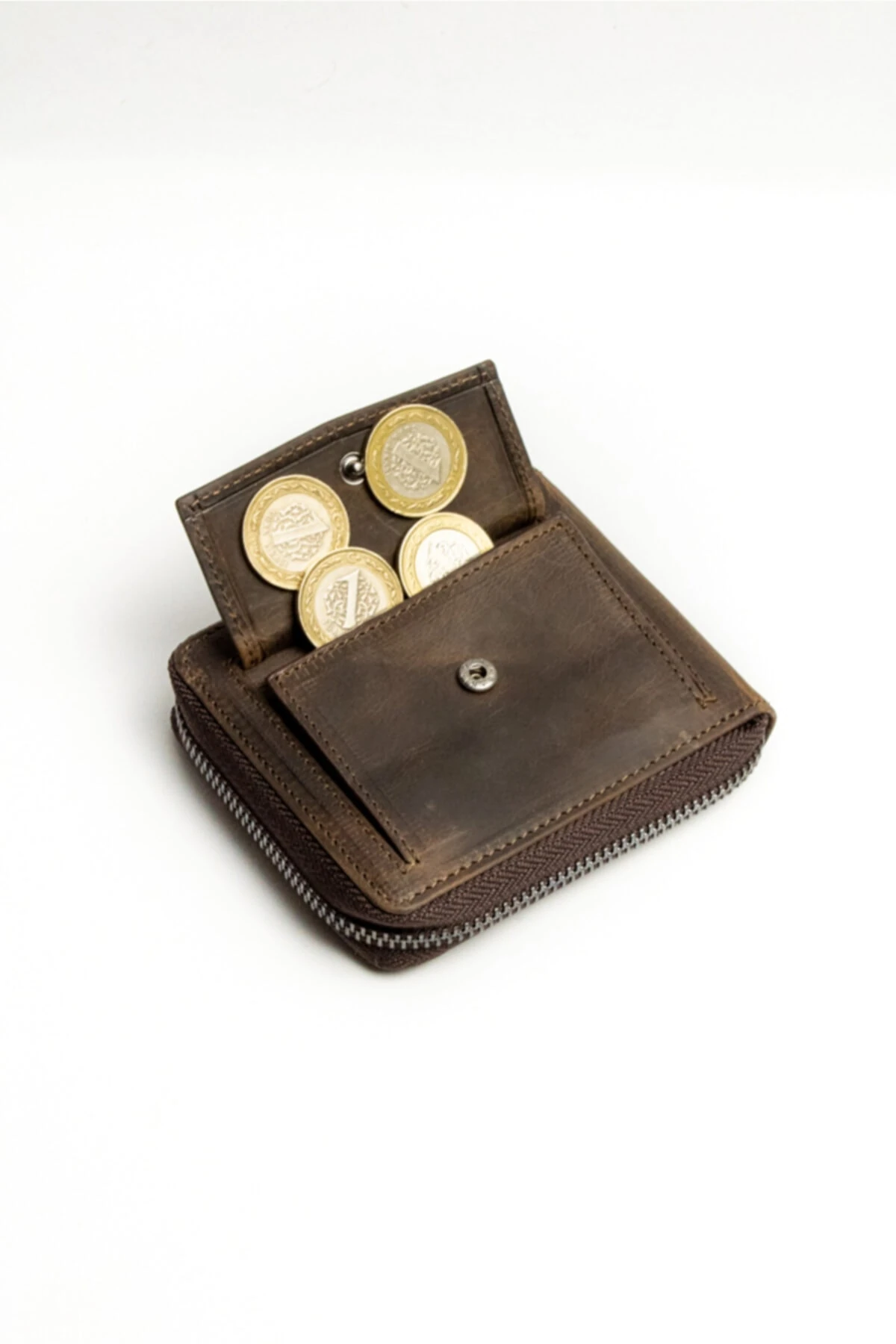 Hakiki Crazy Deri Unisex Fermuarlı Bozuk Para Bölmeli Cüzdan