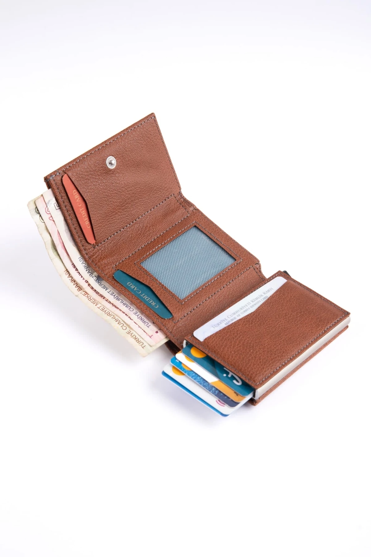 Taba Bol Kartlı Kağıt Para Bölmeli Otomatik Mekanizmalı Unisex Cüzdan Kartlık