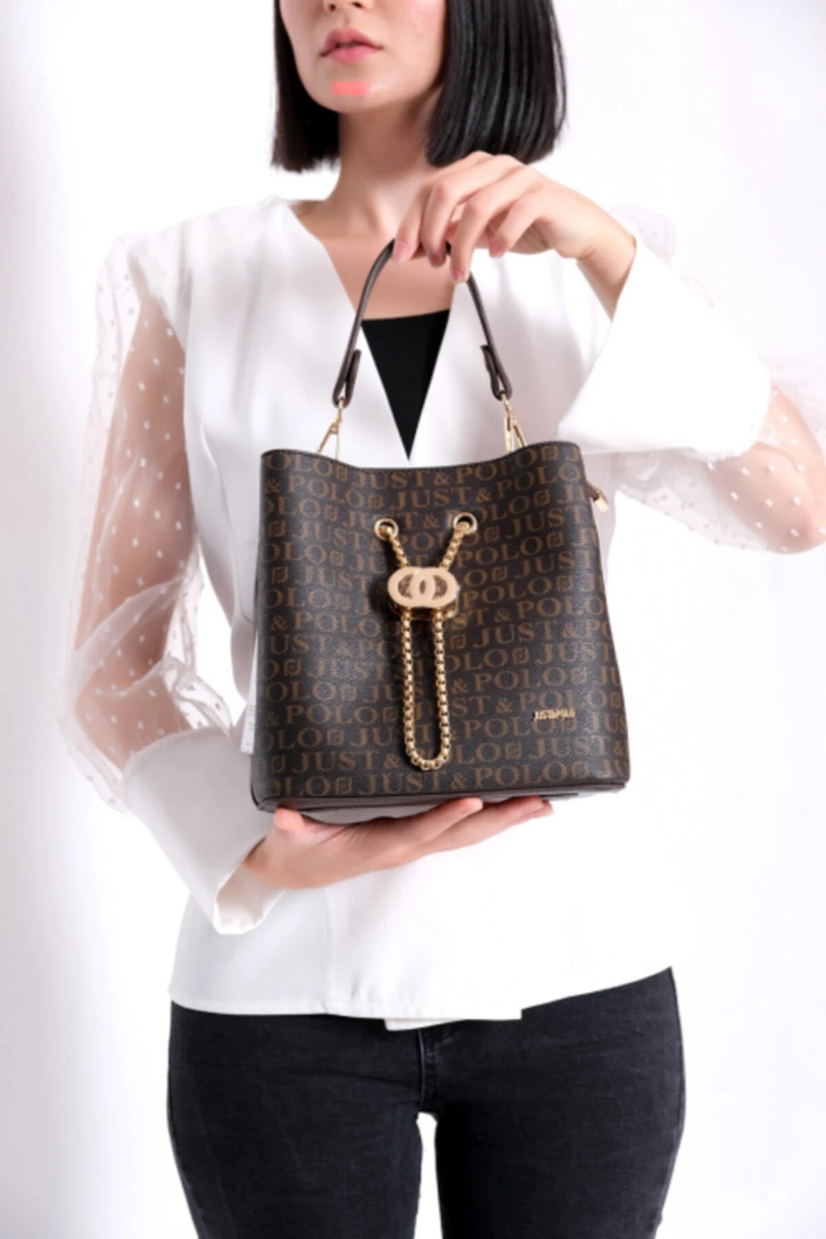 Kahverengi Kadın Toka Detaylı 2 Bölmeli El Ve Omuz Çantası