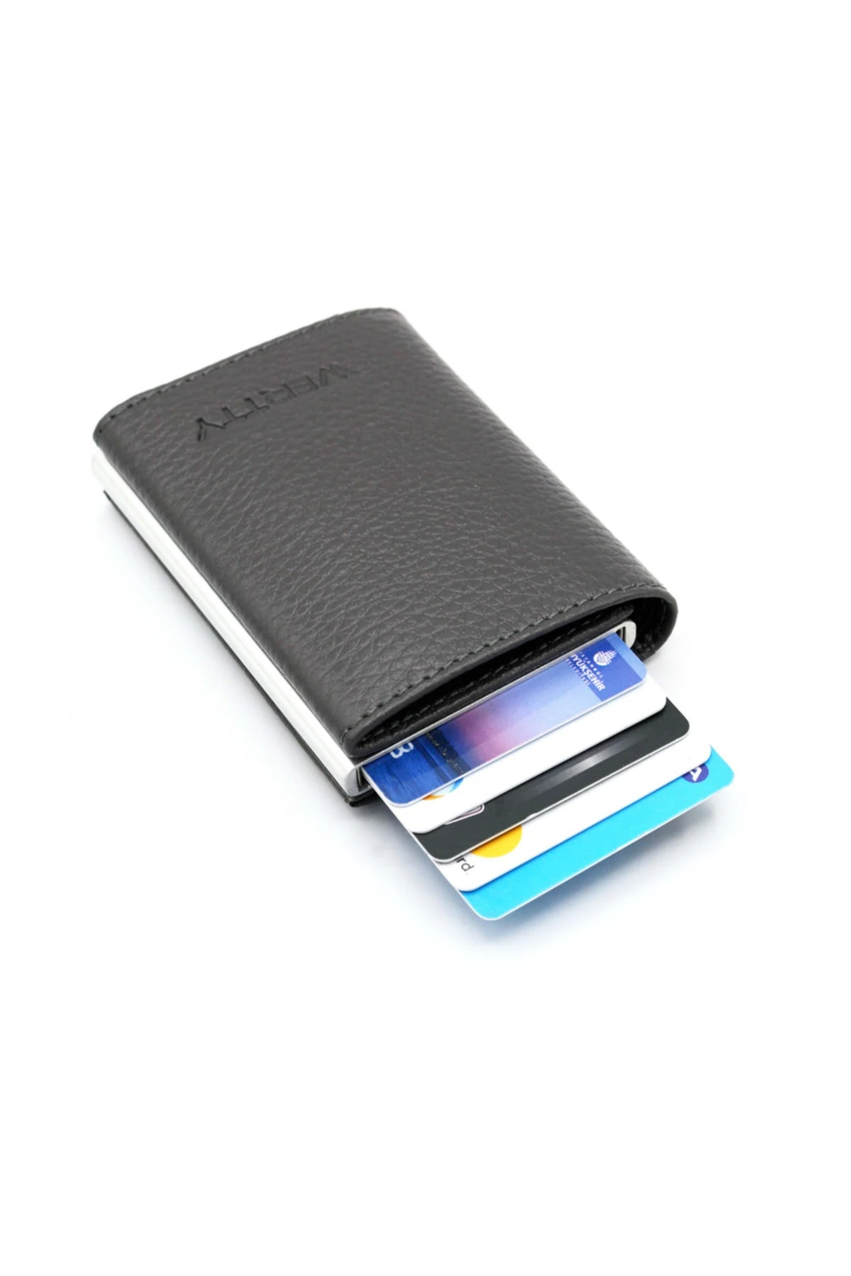 Gri Erkek Ojinal Deri Mekanizmalı Cüzdan Kartlık 6225540
