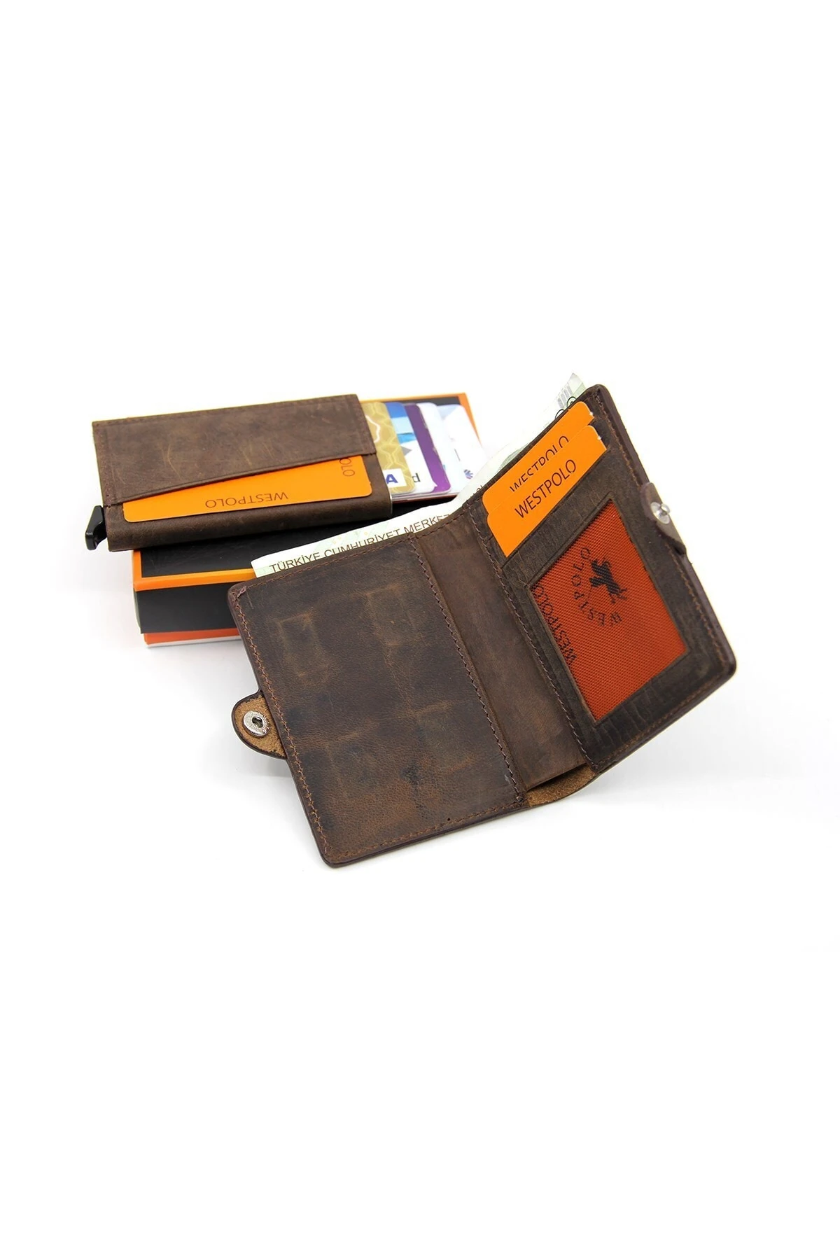 Gri Unisex Crazy Deri Mekanizmalı Cüzdan Kartlık W05430