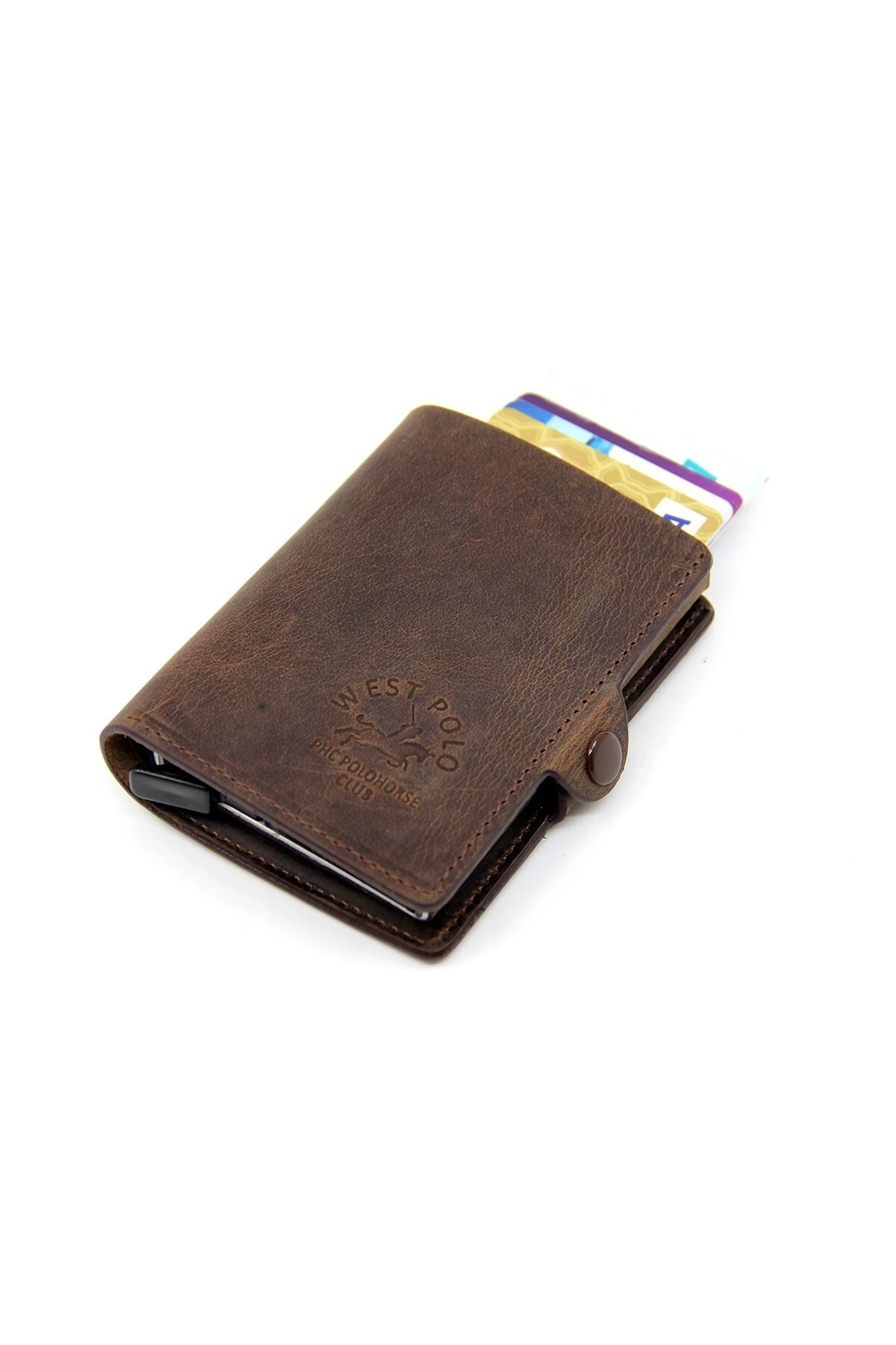 Gri Unisex Crazy Deri Mekanizmalı Cüzdan Kartlık W05430